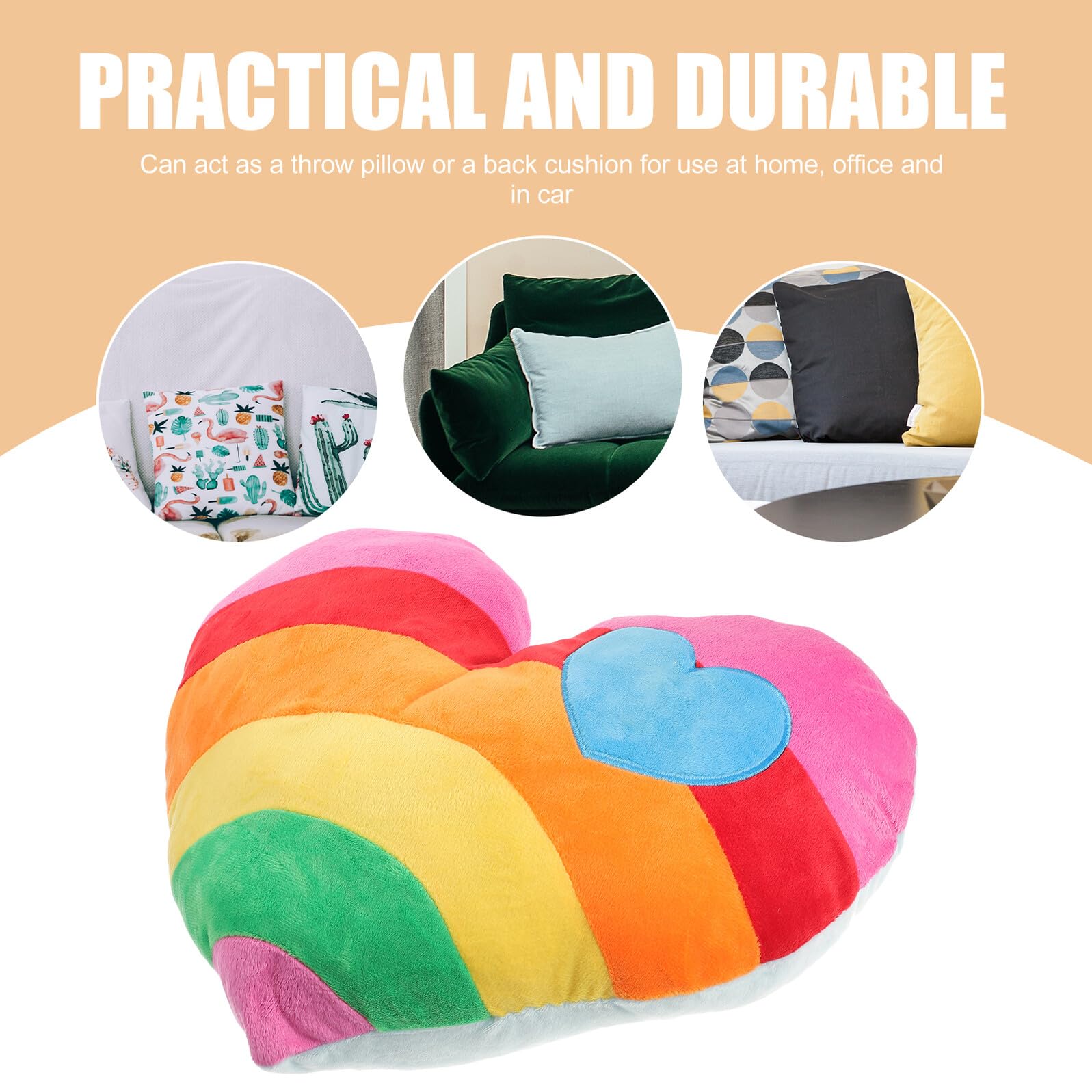 Cuscino Cuore Arcobaleno Peluche Soffice e Morbido Cuscino Forma di Cuore per Divano Auto e Casa Imbottitura in Cotone PP Regalo San e Compleanno