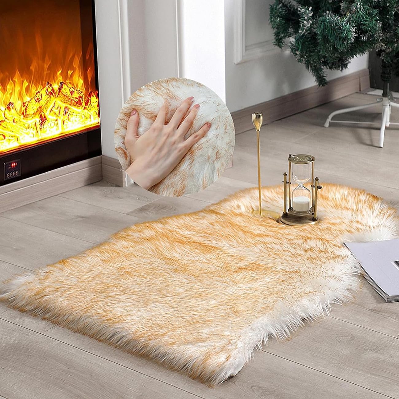 JXLOULAN Soft Fluffy Faux Sheepskin Rugs Gradient Brown 75x120 cm Faux Fur Area Rugs for Bedrooms Living Room Kids Rooms Décor