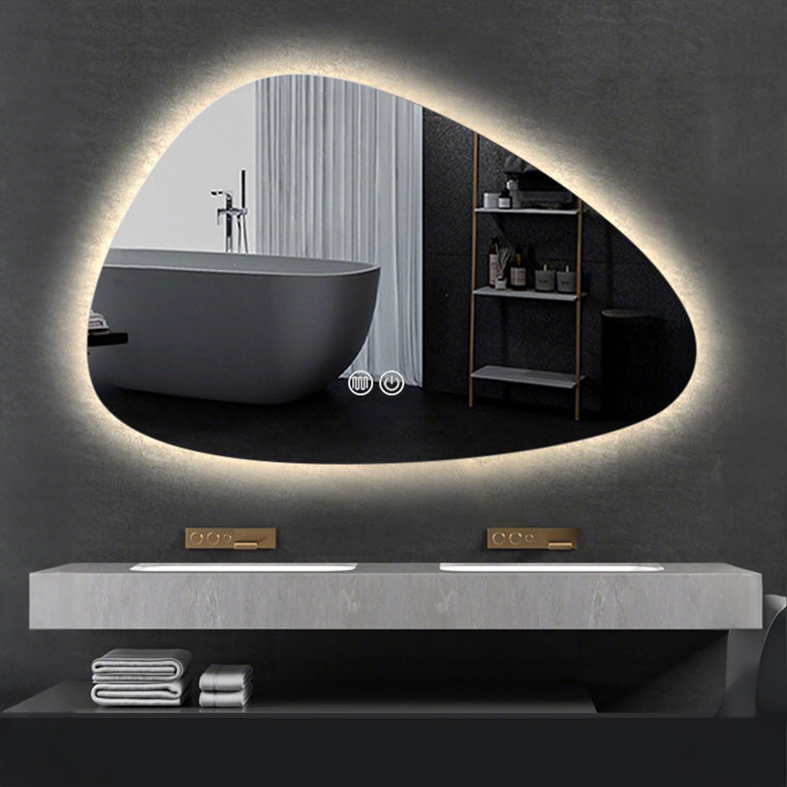 FGXHHS with Lights - Smart LED Mirror, Anti-Fog,3 Color Temperatures(3000K/4500K/6000K), Frameless Design, Tempered Glass 50 * 70cm/19.7 27.5in
