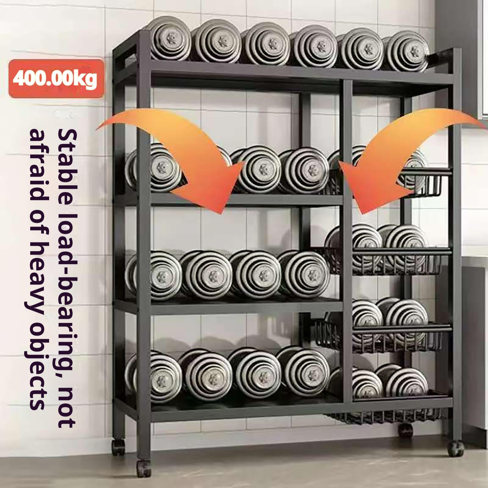 Estante de almacenamiento de metal, carrito ajustable de cuatro capas resistente con ruedas, organizador multifunción para cocina, sala de estar, dormitorio