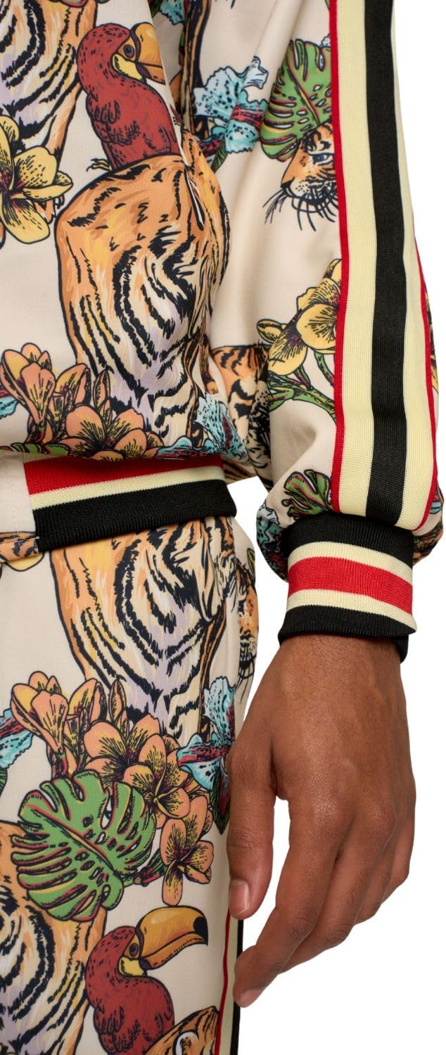 G-Style USA Men's G-Striped Floral Accent Tiger Tracksuit Sets