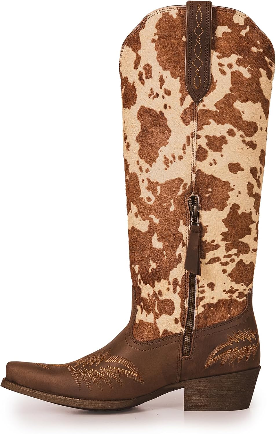 Montana West Cowboy Boots for Women Knee High Calf Cowgirl Boots Zippered Casual Boots Retro Pointed Toe with Chunky Heel for Concerts & Parties - Image 7