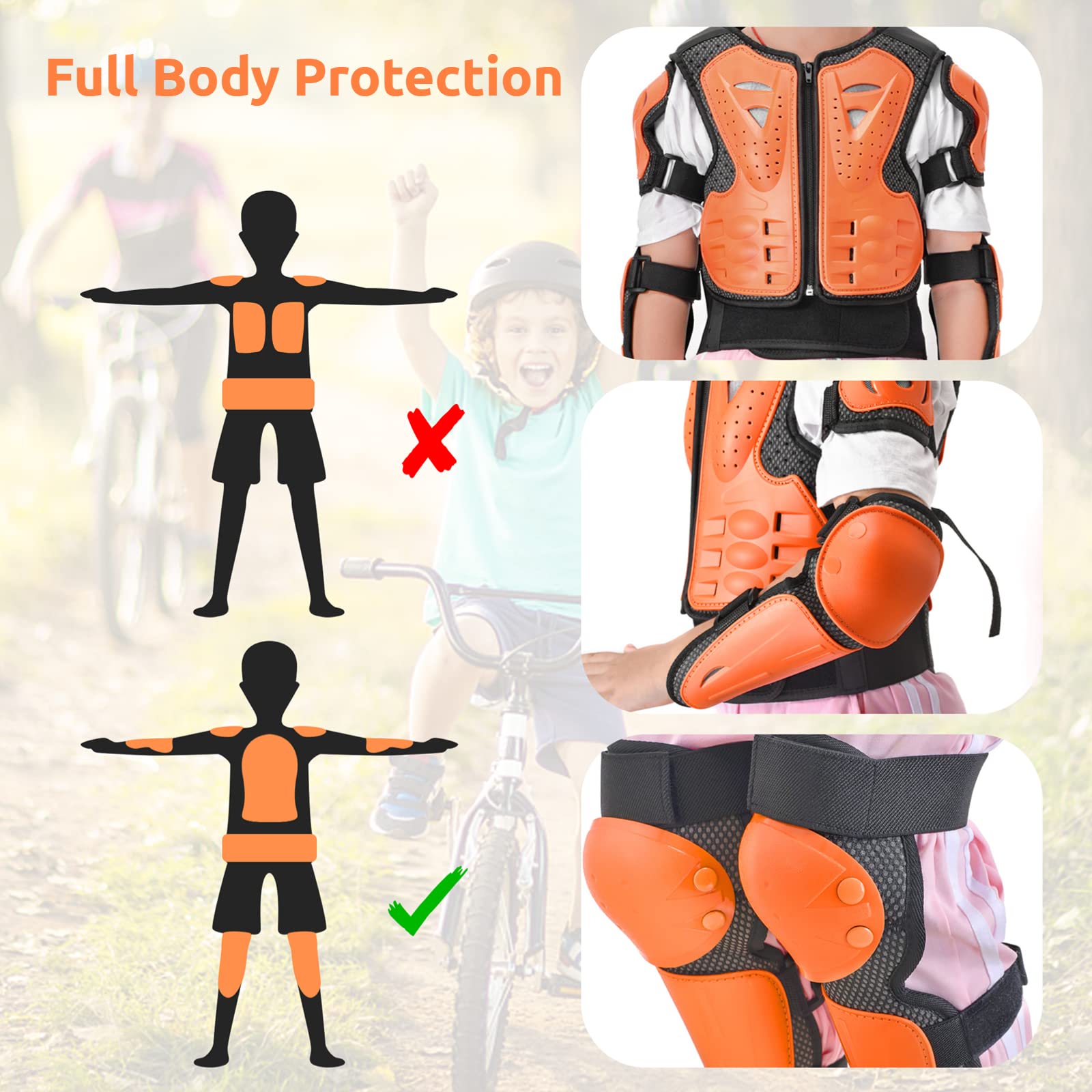JUSTDOLIFE Équipement De Protection De Moto pour Enfant, 5 PièCes GenouillèRe Respirante CréAtive Equipement Moto Cross Enfant pour Tout-Terrain Cyclisme Ski Patinage