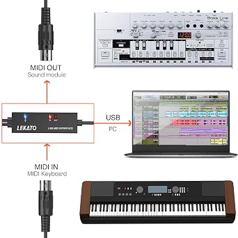 LEKATO USB MIDI Kabel 5 Polig In Out Midi zu USB Adapter 6.5FT
