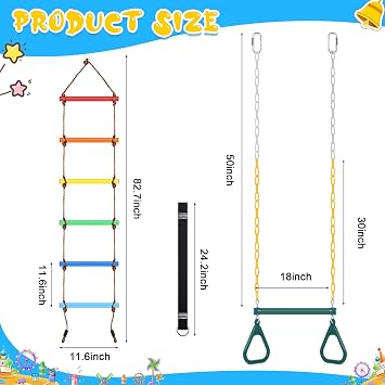 2 Pack Gym Swing Sets 48'' Trapeze Swing Bar Monkey Bar Heavy Duty Chain with Locking 6.8ft Climbing Rope Ladder Climbing Game for Accessories Tree House Playground Outdoor Play(Green)