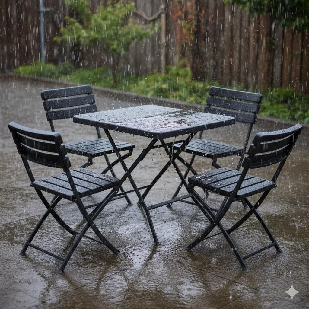BERARDI B.INTERIORS | Set Tavolo e Sedie da Giardino Pieghevole, Nero, 5 Pezzi, Polietilene Alta Densità, 1 Tavolo 78x78x74 cm e 4 Sedie 58x46,5x81 cm, per Giardino Patio Balcone