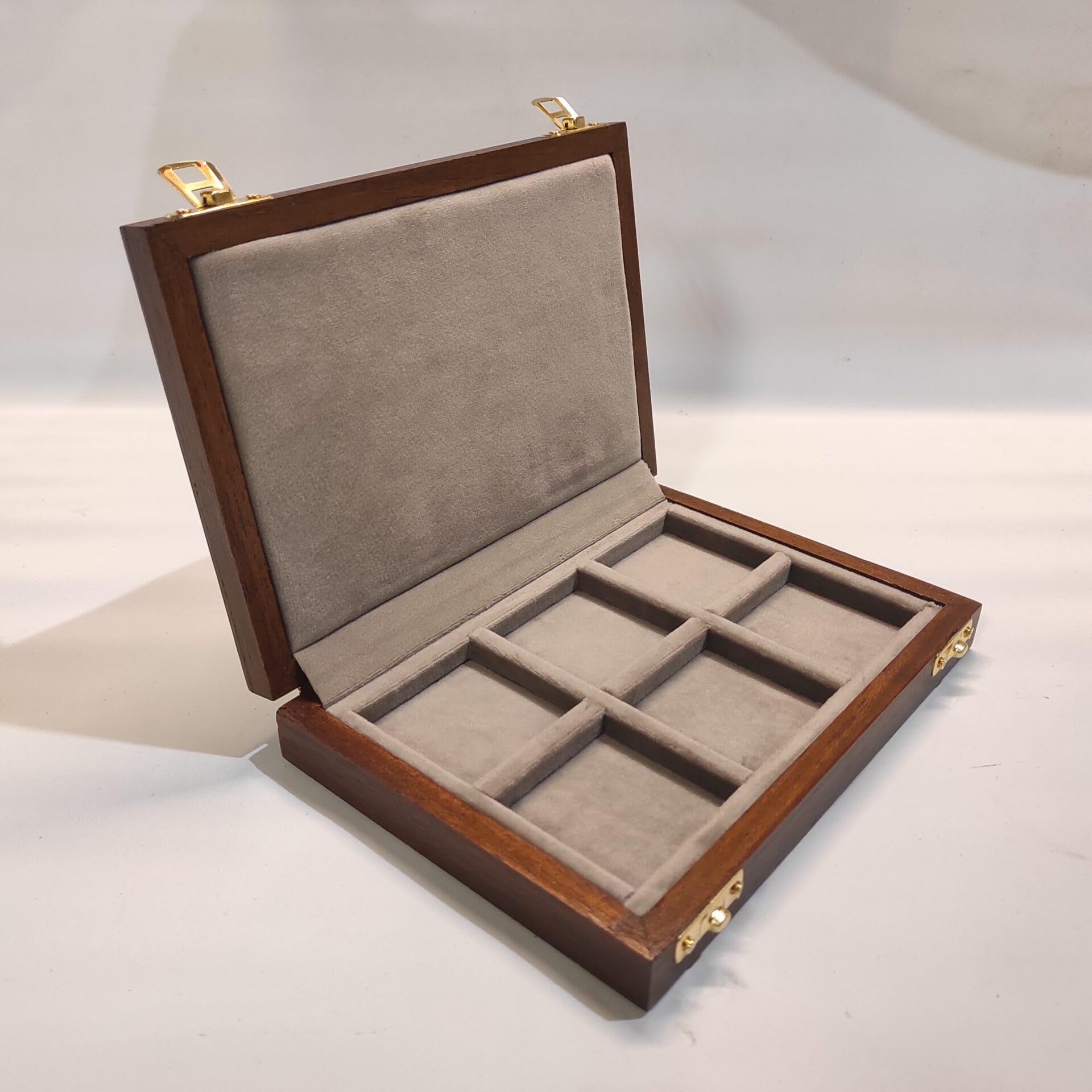 Caja para monedas de colección 6 compartimentos 50x50 mm, madera y terciopelo, numismática artesanal hecha a mano, numerada con certificado de autenticidad