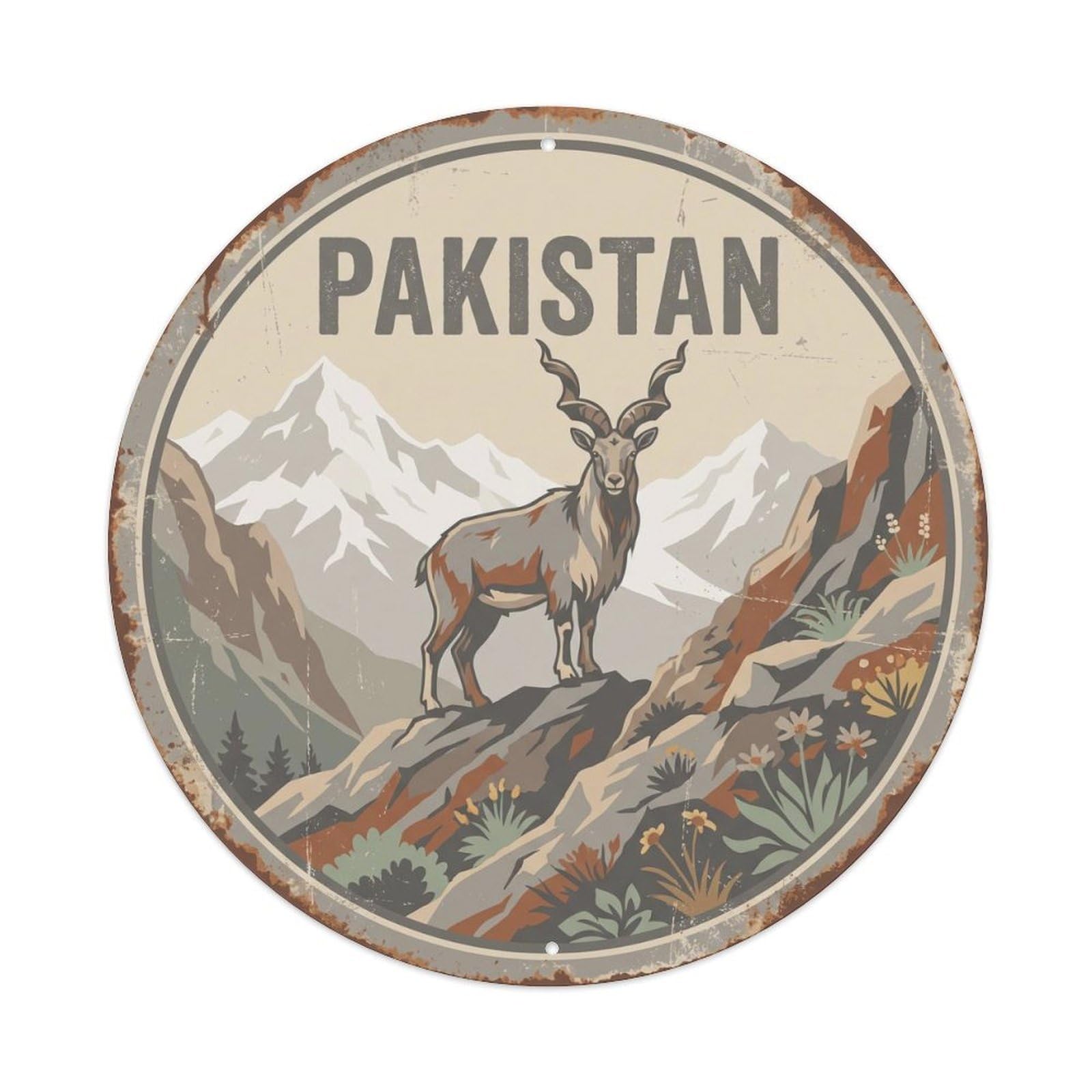 Pakistan Markhor Mountain Ridge Metal Tin Sign