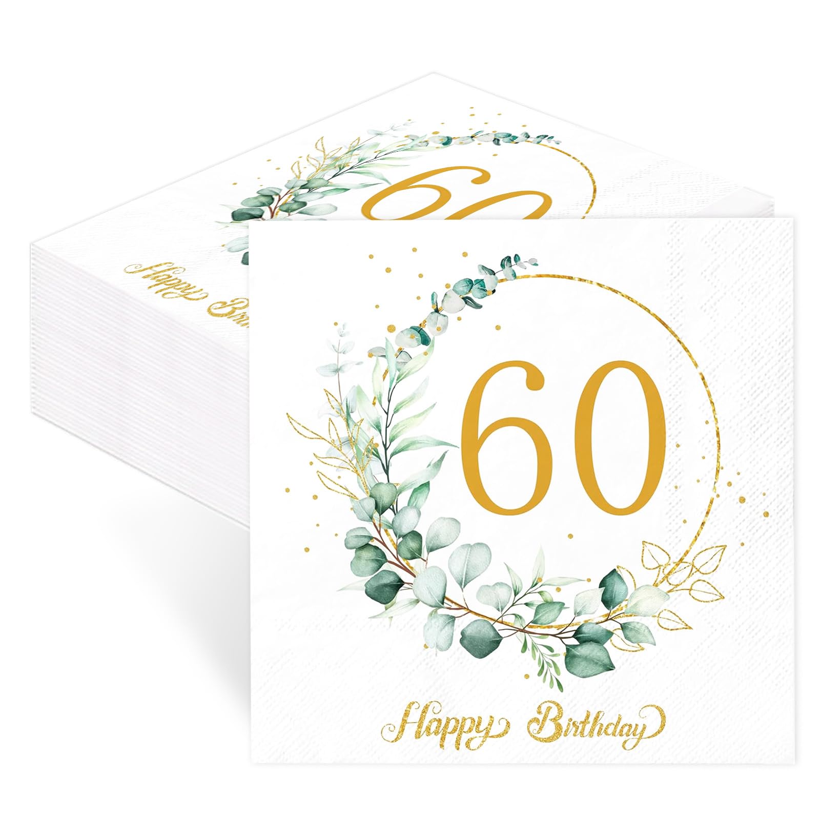 Pack of 40 Napkins for 60th Birthday, Table Decoration 60th Birthday Napkins, Eucalyptus Green Sage Green for Spring Decoration, Communion, Confirmation, Christening