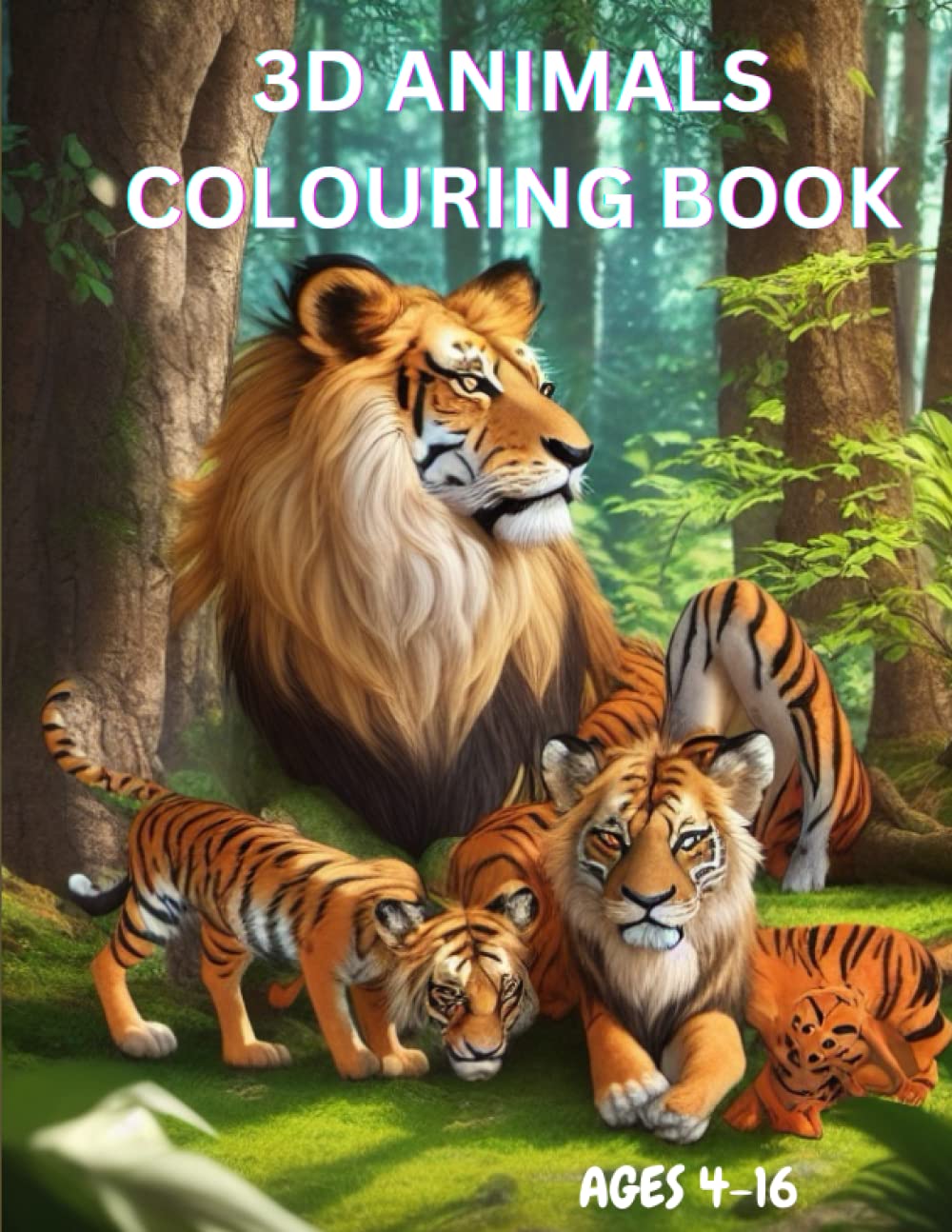 3D Animals Colour Book: Ages 4-16 Years for kids, Animals with a collection of exotic and wild animals in dynamic grey background