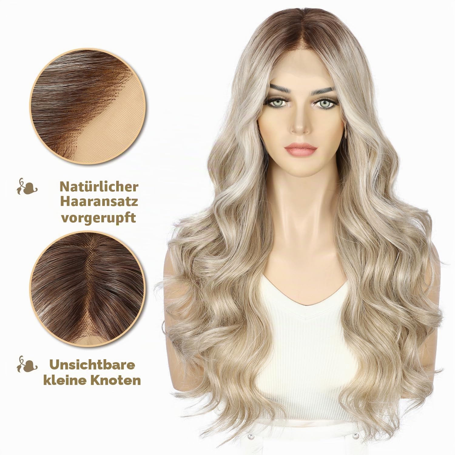 Sapphirewigs Perücke Blonde Lace Front 13x4 Blonde Synthetische Perücken Körper Welle Lace Front Haare Vorgezupfte Tägliche Wear Party Datum Weihnachten 22 inch
