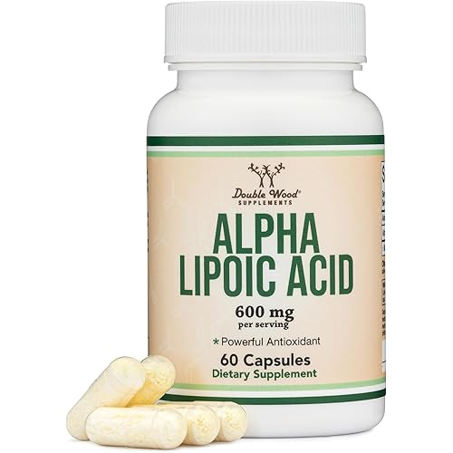 Alpha Lipoic Acid 600mg per Serving, 60 Capsules (Third Party Tested, Non-GMO, Gluten Free, Vegan Safe) Potent Antioxidant for Neuropathy and Cardiovascular Health (ALA Supplement) by Double Wood