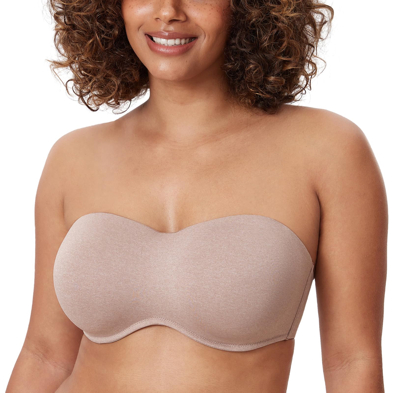 DELIMIRA Women's Strapless Bra Underwire Non Padded Minimiser Plus Size Bandeau Seamless Bra Cameo Heather 34DD