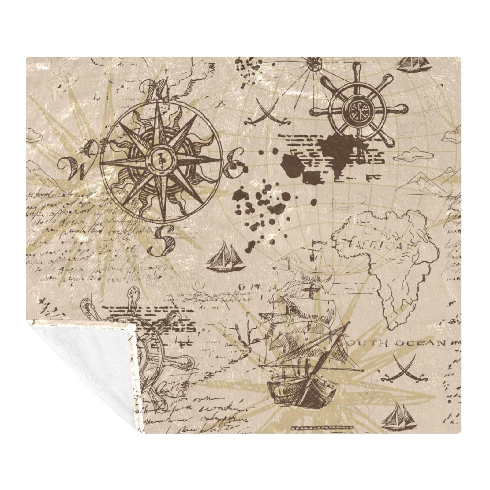 Couverture vintage boussole en polaire microfibre pour lit et canapé