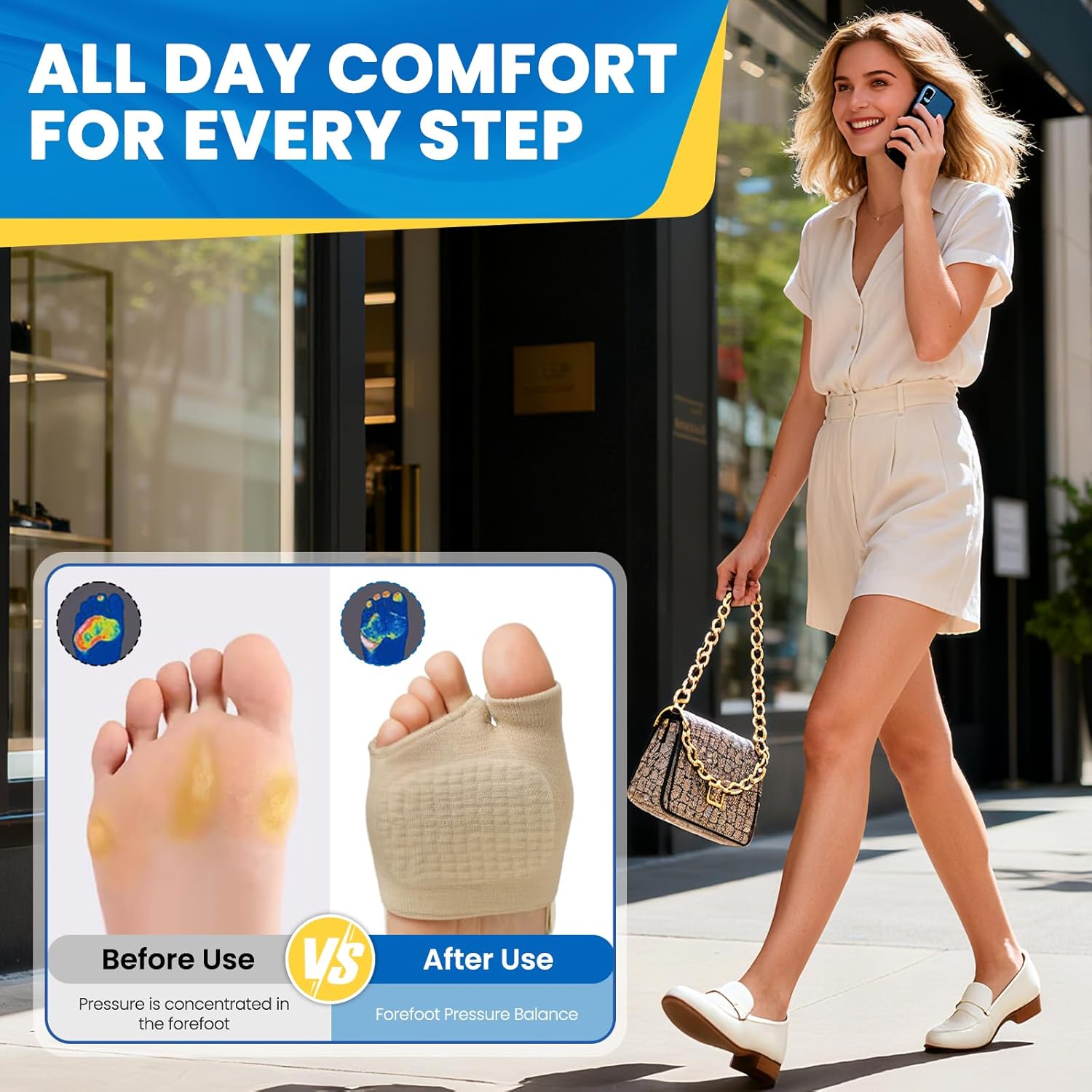 JUMPOW Metatarsal Pads for Women & Men - 2 Pairs Non-Slip Ball of Foot Pain Relief Cushions for Morton's Neuroma, Metatarsalgia, Extra Thick Gel Pads & Adjustable Straps(Large) - Image 3