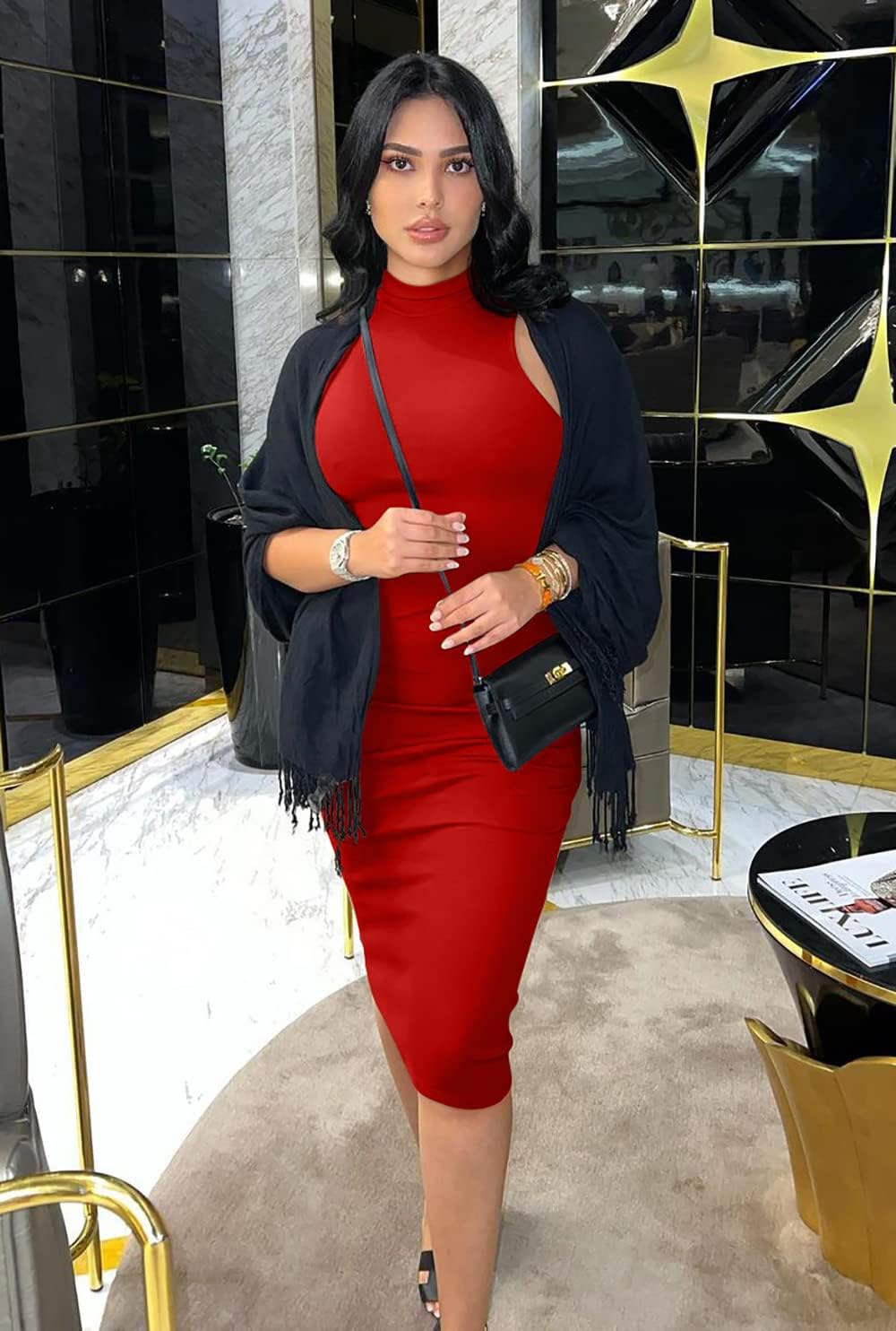 GOBLES Women's Sexy Halter High Neck Elegant Sleeveless Bodycon Midi Club Dress - Image 3