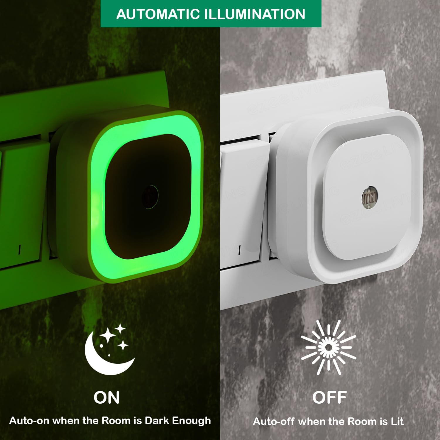 Green LED Night Light - Auto Sensor & Soft Glow -4