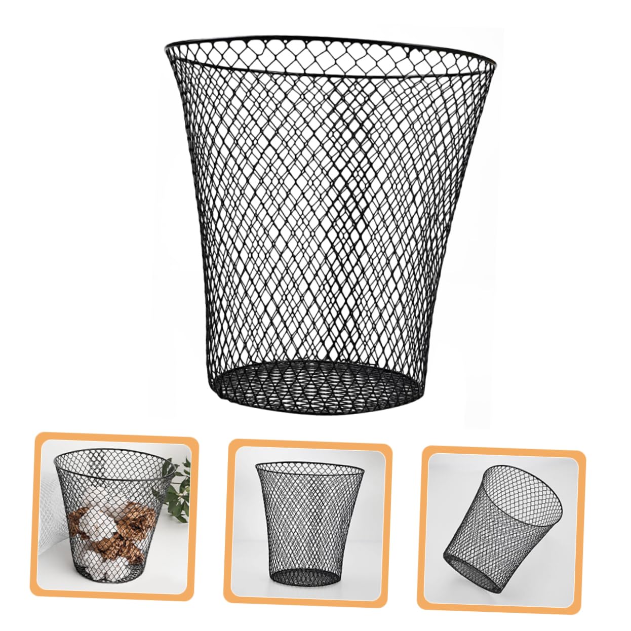 Iron Woven Storage Basket Kitchen Organization Office Organizing Bin Fruit Vegetable Holder Trash Can Multifunctional Laundry Hamper