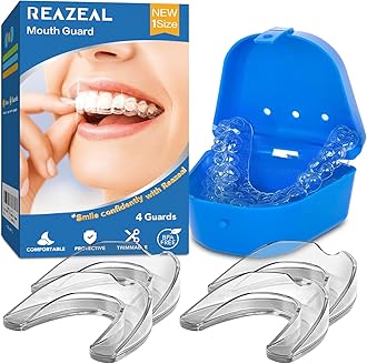 Reazeal Mouth Guard for Grinding Teeth at Night: Moldable Dental Guard for Sleeping - Nighttime Protection for Teeth 4 Pack/One Size