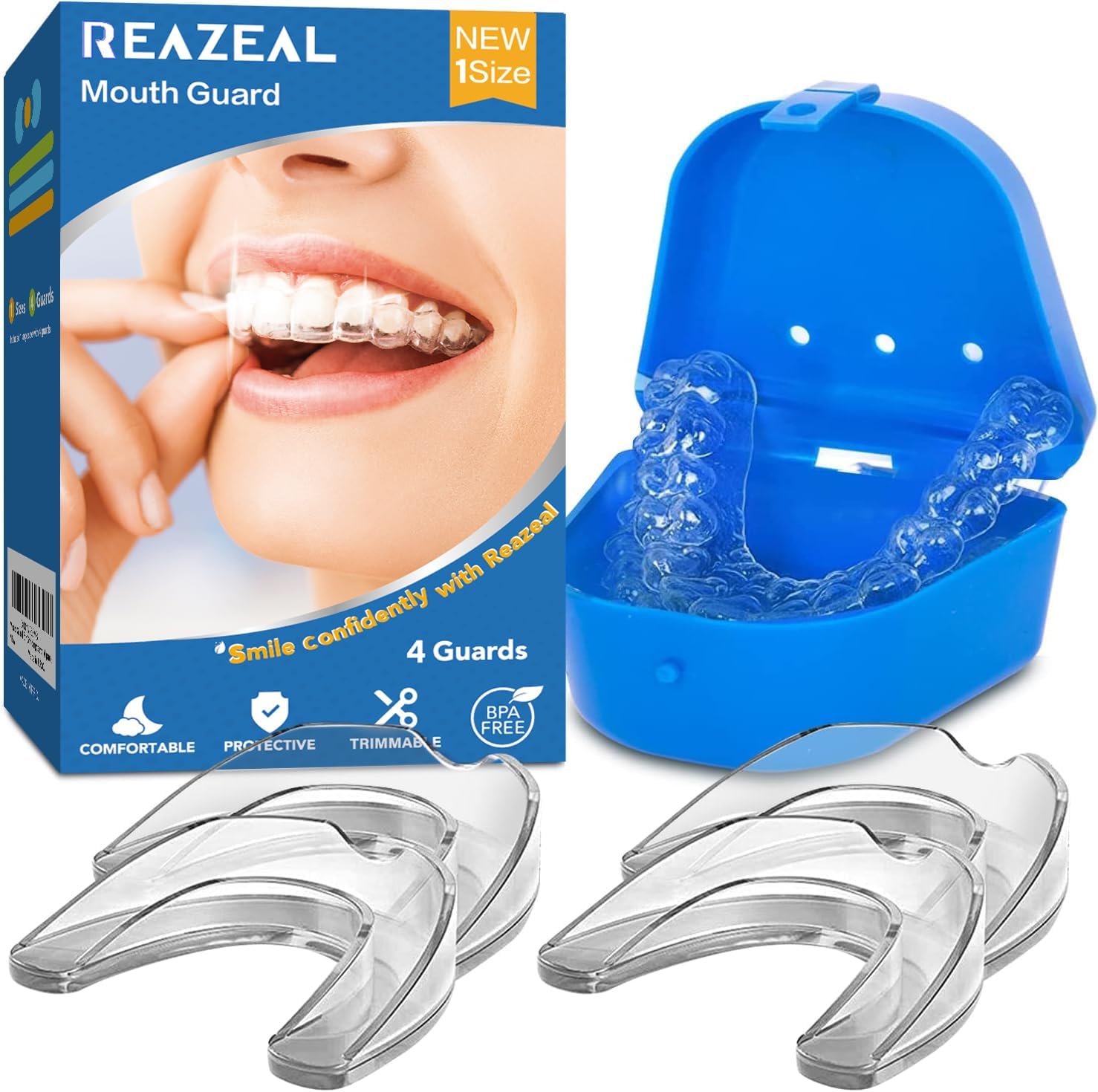 Reazeal Mouth Guard for Grinding Teeth at Night: Moldable Dental Guard for Sleeping - Nighttime Protection for Teeth 4 Pack/One Size