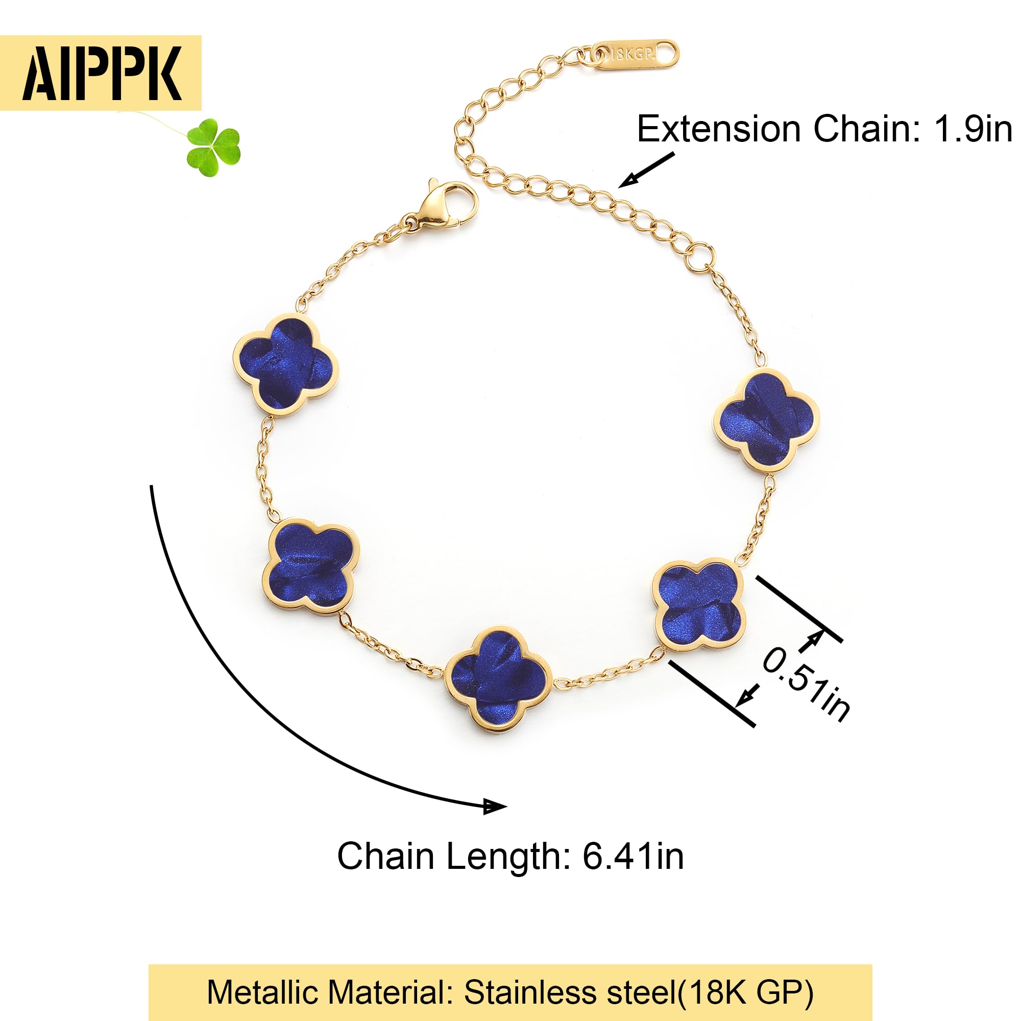 AIPPK 18K Gold Plated Clover Lucky Bracelet for Women White/Black/Red/Green Flower Four Leaf Link Bracelets Trendy Jewelry Gifts for Women