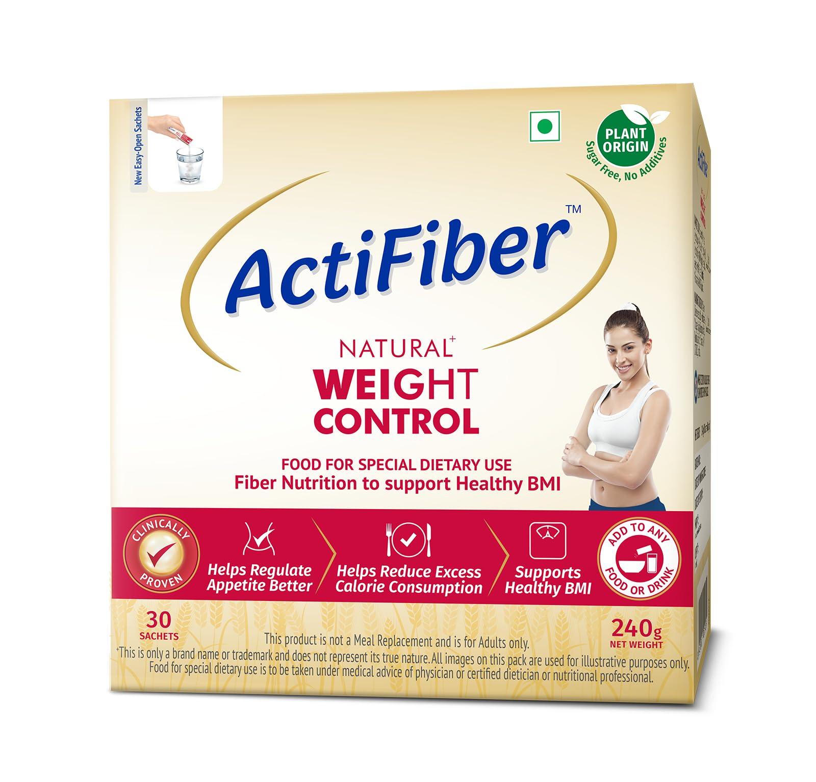ActiFiber Natural Weight Control (Pack of 240 Gm Powder, 30 Sachets)