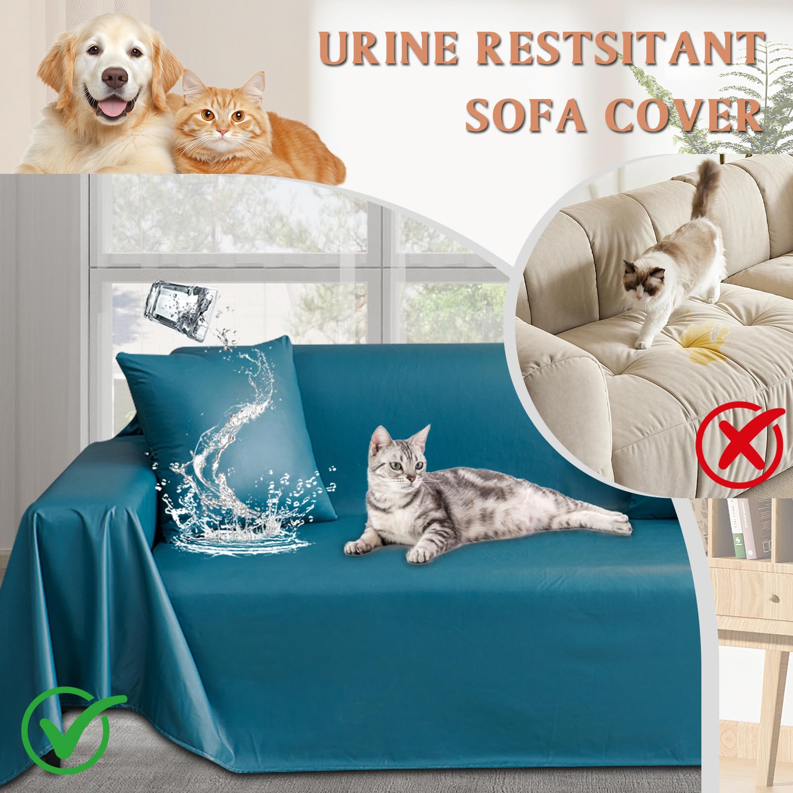 Copridivano Impermeabile 1 2 3 4 Posti, Fodera Antiscivolo per Divani Stagionale, Lavabile Copertura Divano per Cani e Gatti, Protezione per Mobili in Salotto (Blu scuro,180X340cm)