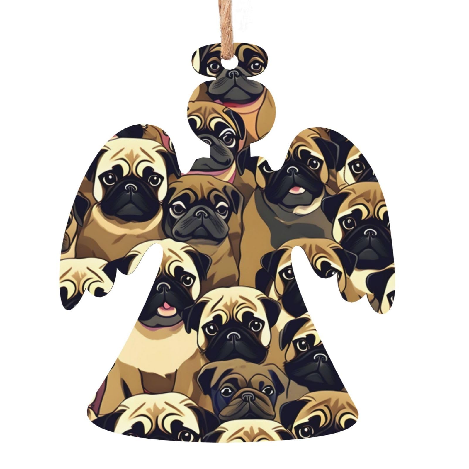 Adornos colgantes de madera con estampado de perro carlino para decoración de árbol de Navidad
