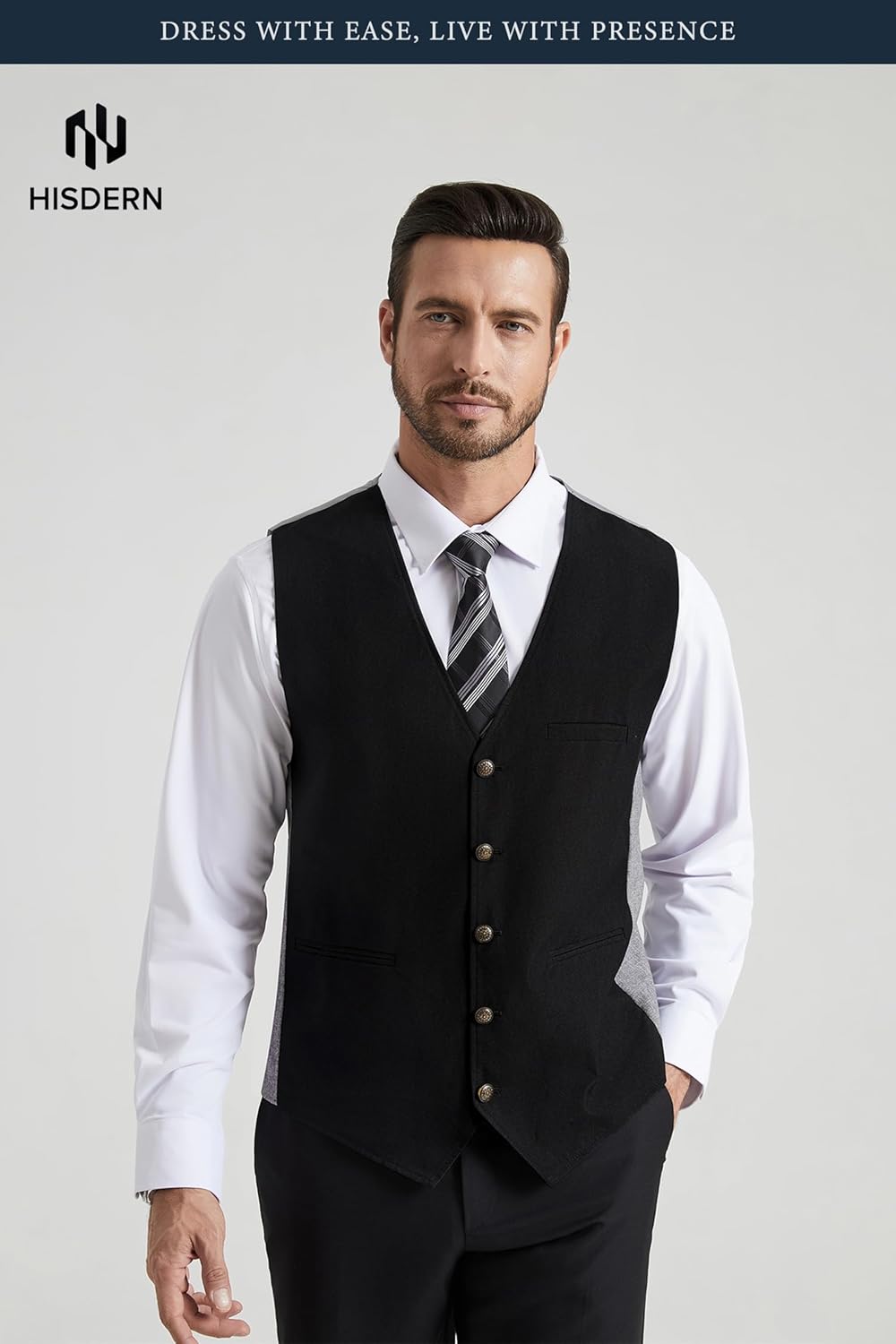 HISDERN 315 Men's Suit Vest Vintage Tuxedo Vests for Men Business Formal Dress Suit Prom Waistcoat with 3 Pocket - Image 2