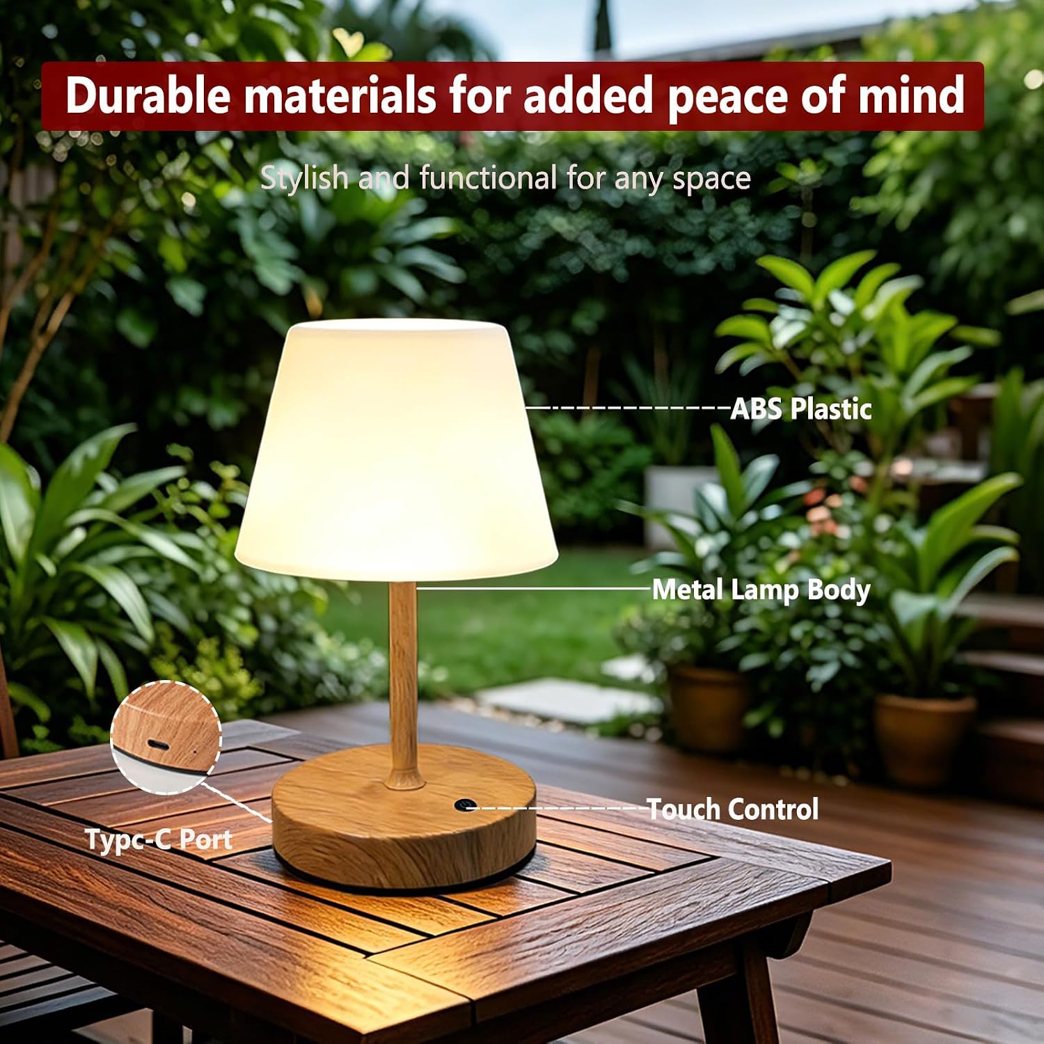DOLADY Shower Lamp, 4000mAh Battery Rechargeable Table Lamp (Metallic Wood) image 4