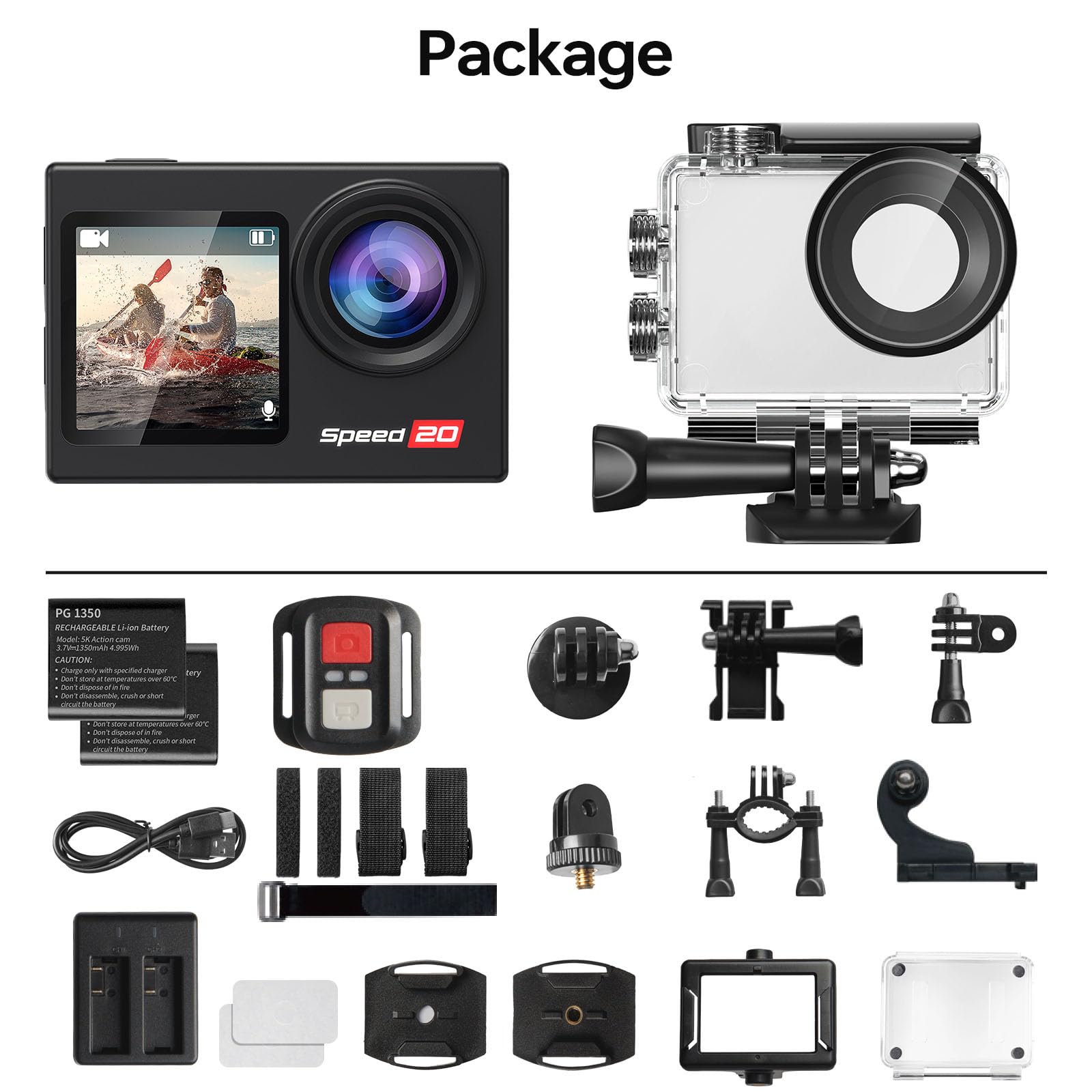 Speed 20 Action Cam 4K60FPS 40MP WiFi Unterwasserkamera 40M Wasserdicht Ultra HD Touchscreen 170° Ultra-Weitwinkel EIS Stabilisierung 5X Zoom