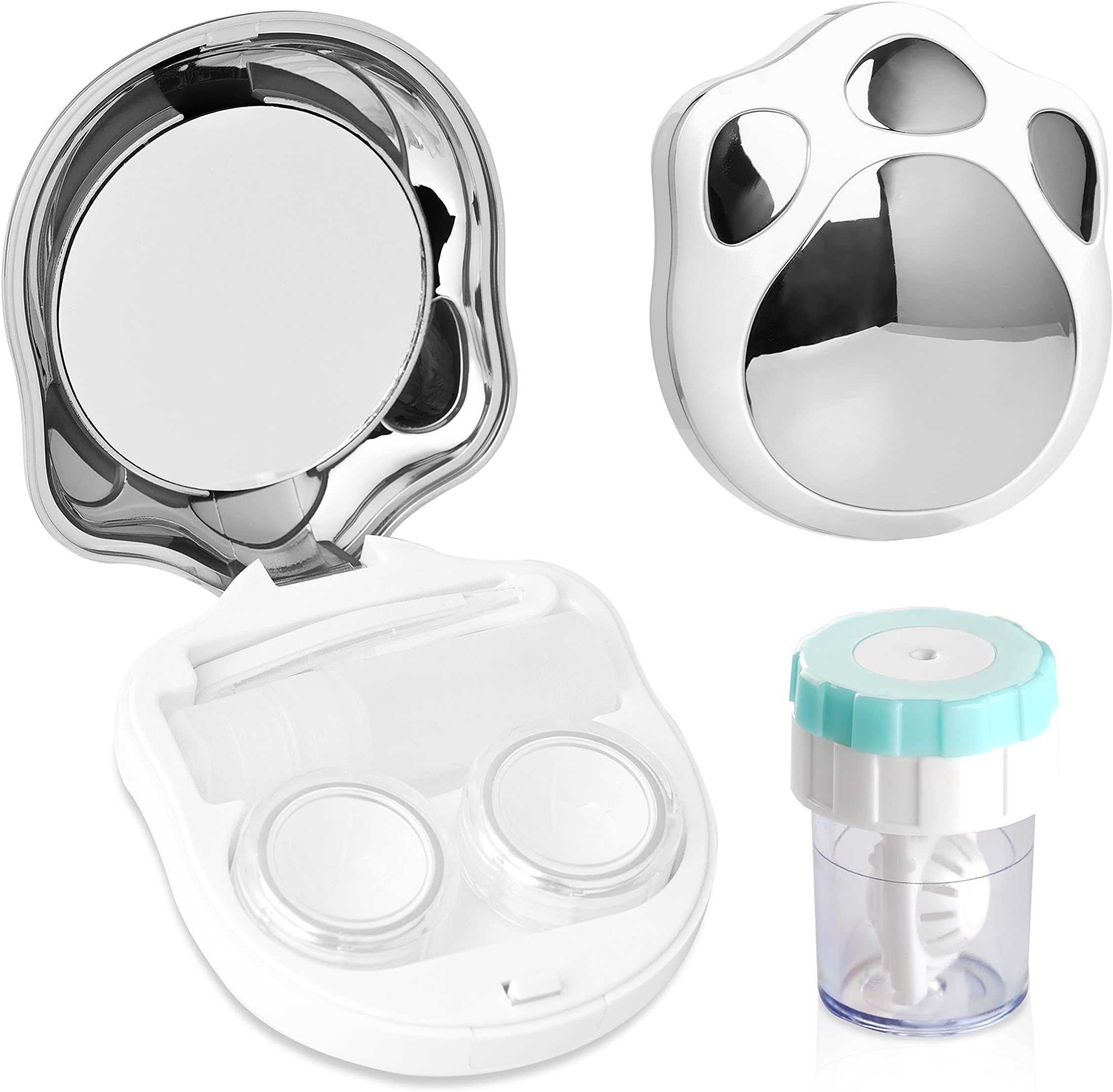 コンタクトレンズトラベルキット、クリーナーワッシャー付き、ポータブルコンタクトボックス、ミラーピンセットリムーバーツールソリューションボトル、毎日のアウトドア用(シルバー2)