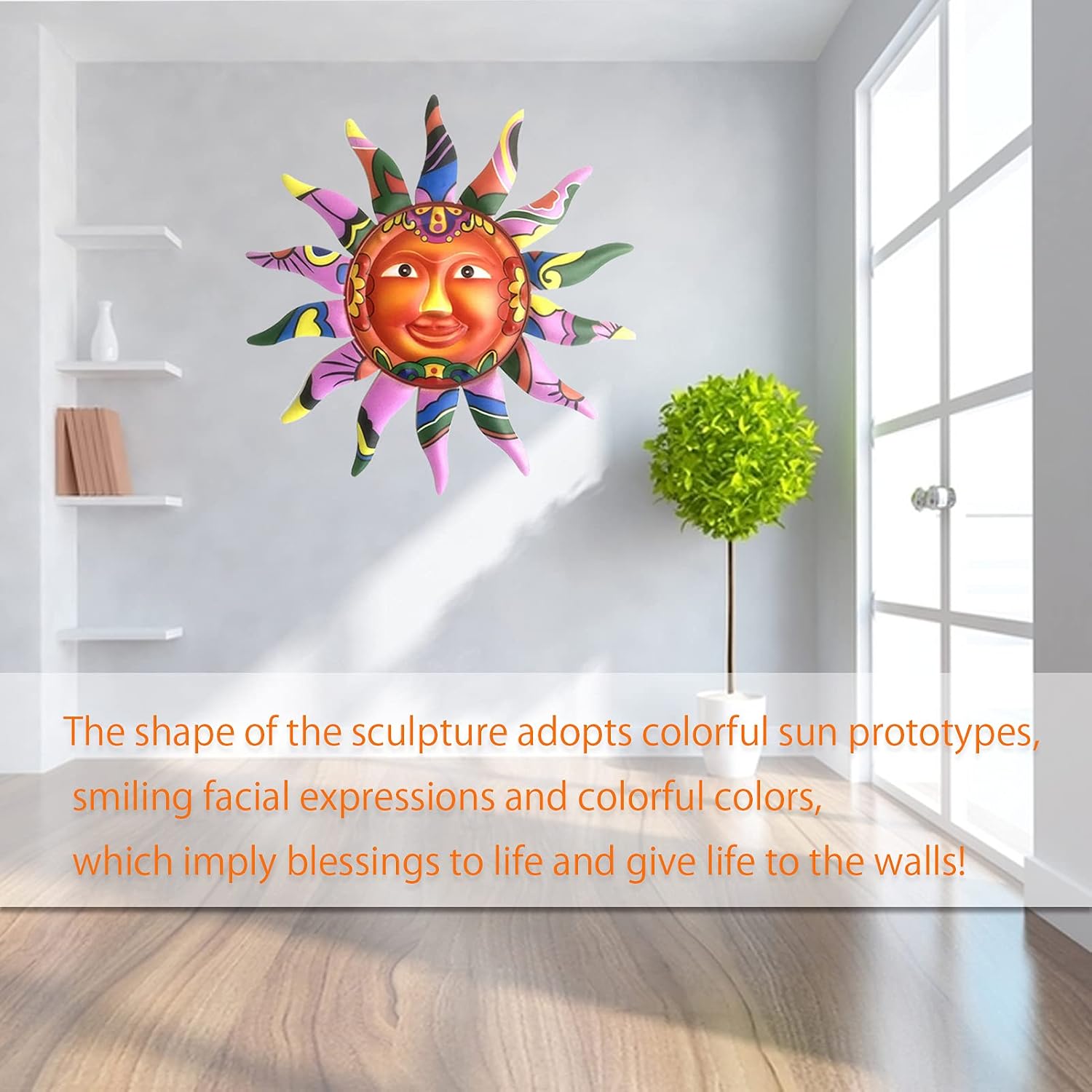Yitengteng Metal Sun Wall Art Sculpture, Smiling Sun Art Decor Hanging for Indoor Outdoor Home Garden,Outdoor Decorations for Patio (Colorful Pink)