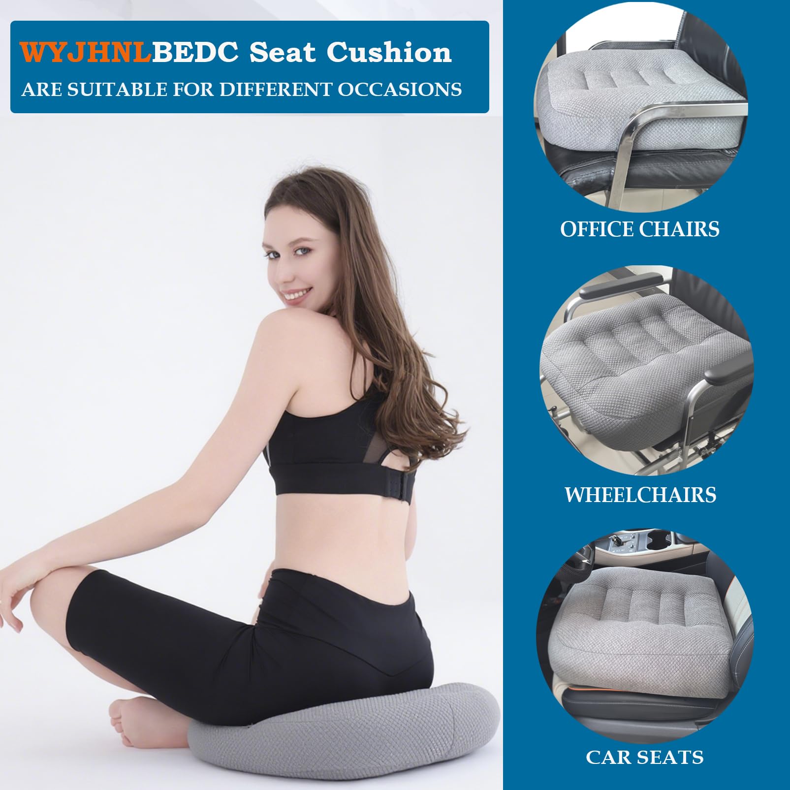 Sitzauflage/Sitzerhöhung Auto, Sitzkissen 40x40 cm Grau | Stuhlkissen Bürostuhl für Esstisch Stühle Bürostuhl Rollstuhl Gartenstühle Sofa Rücken, Sitzen bequemer machen