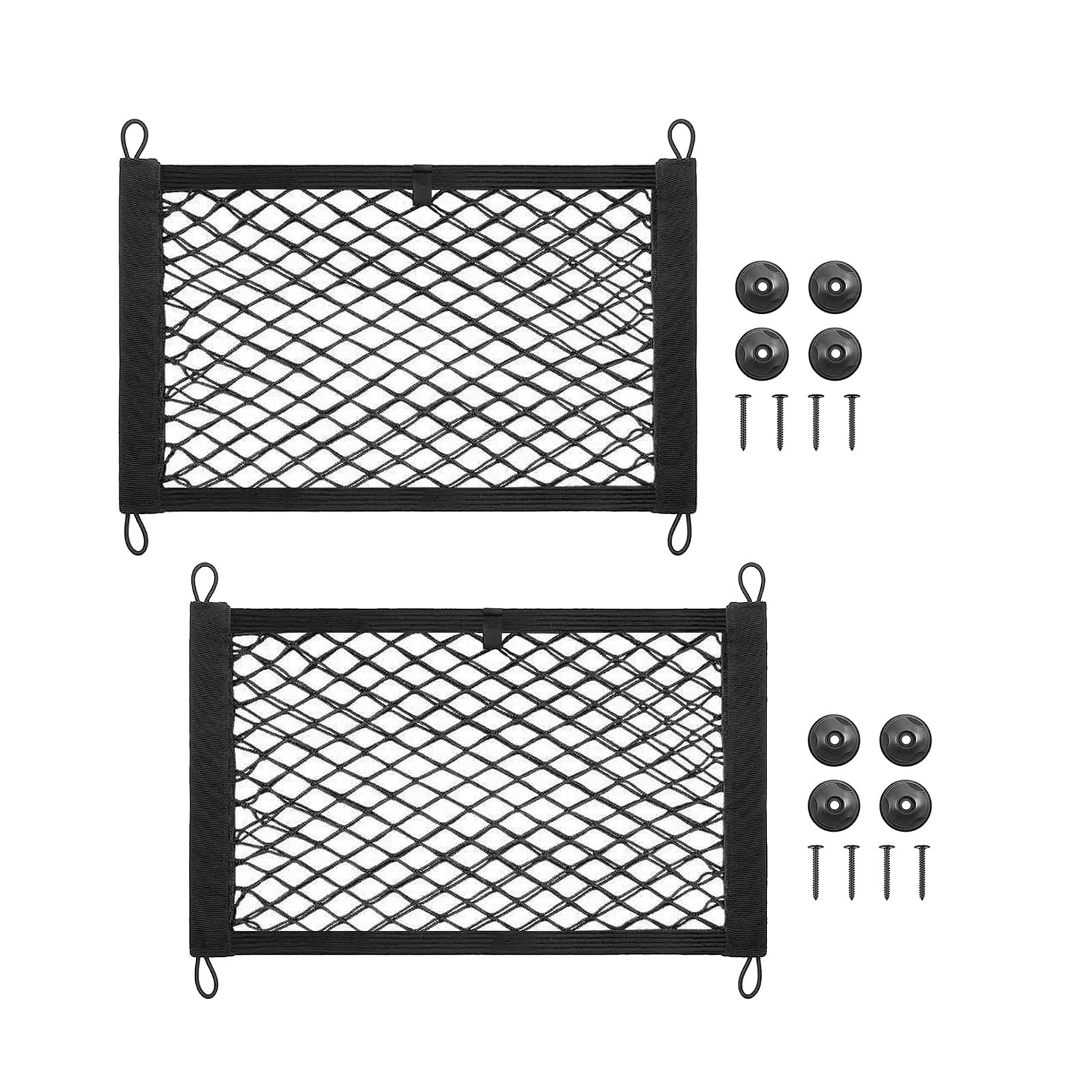 ZMD 2PCS Small Cargo Nets, Pocket Storage Rv Mesh Net Universal Elastic Automotive Cargo Netting Storage Pouch with 8Pcs Mounting Screws&Hooks for Car