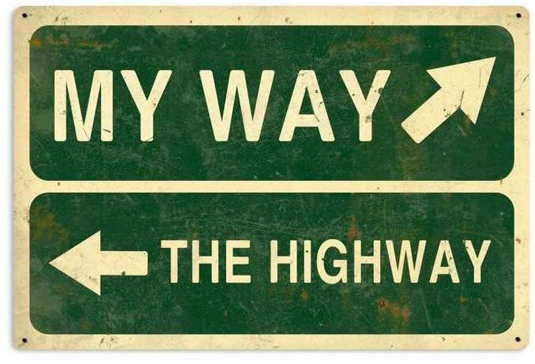 Kwqdozf As Pic Vintage Funny Tin Signs My Way Highway Retro Metal Sign Retro Wall Deocr 8X