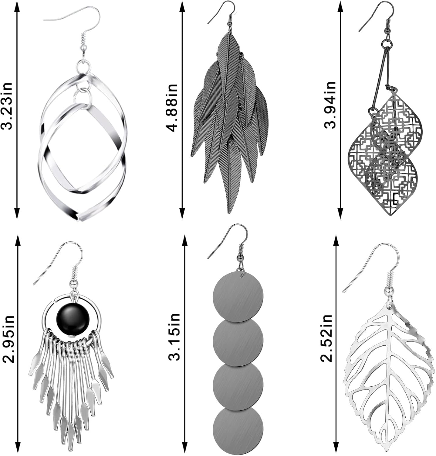 12 Pairs Drop Dangle Earrings Bohemian Long Earrings Vintage Statement Jewelry Holiday Gift for Women(Silver, Black) - Image 3