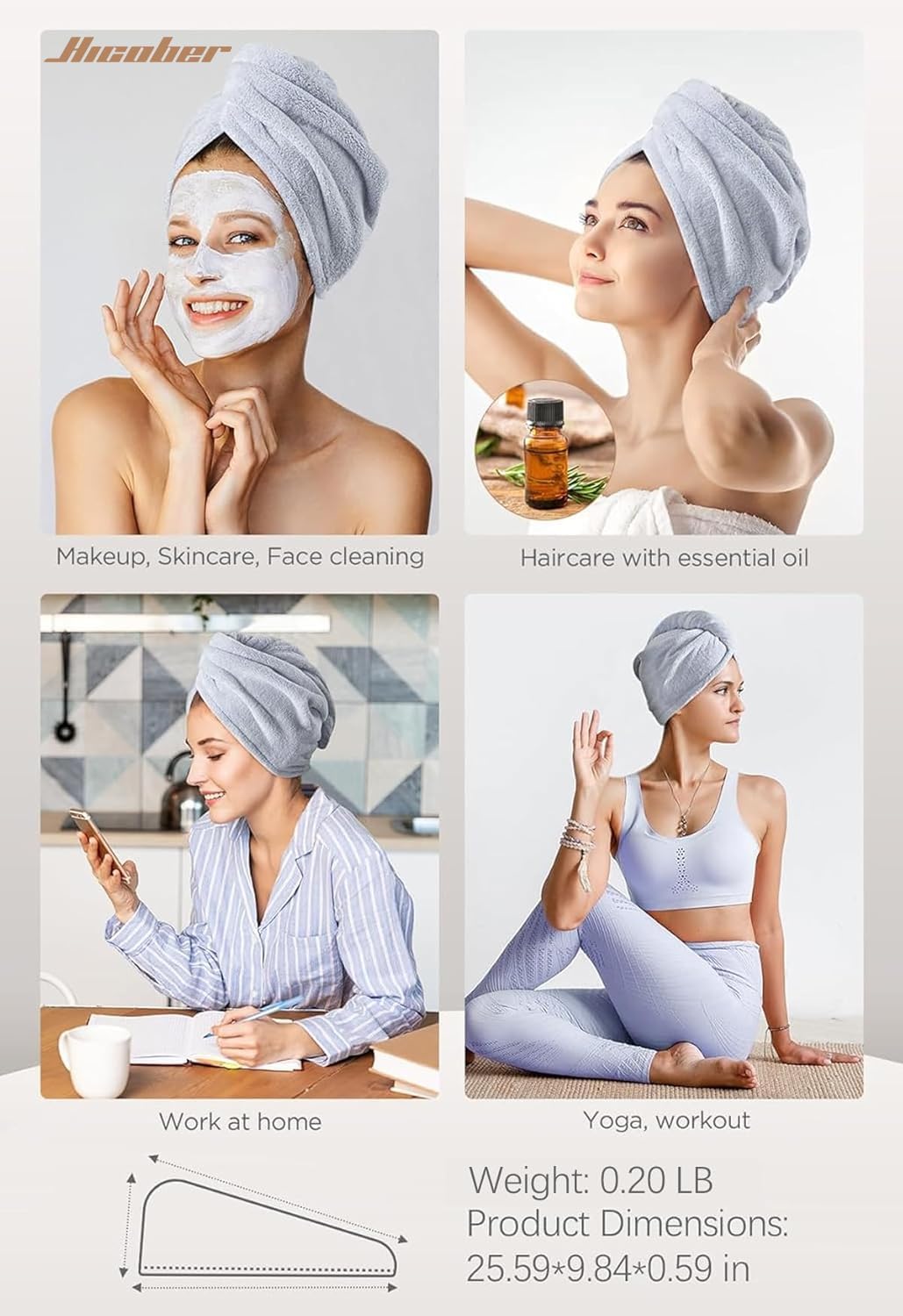  Microfiber Hair Towel Wrap for Women, Grey Blue Grey, 3-Pack | Highly absorbent, quick-drying and secure for curly, thick or long hair thumbnail