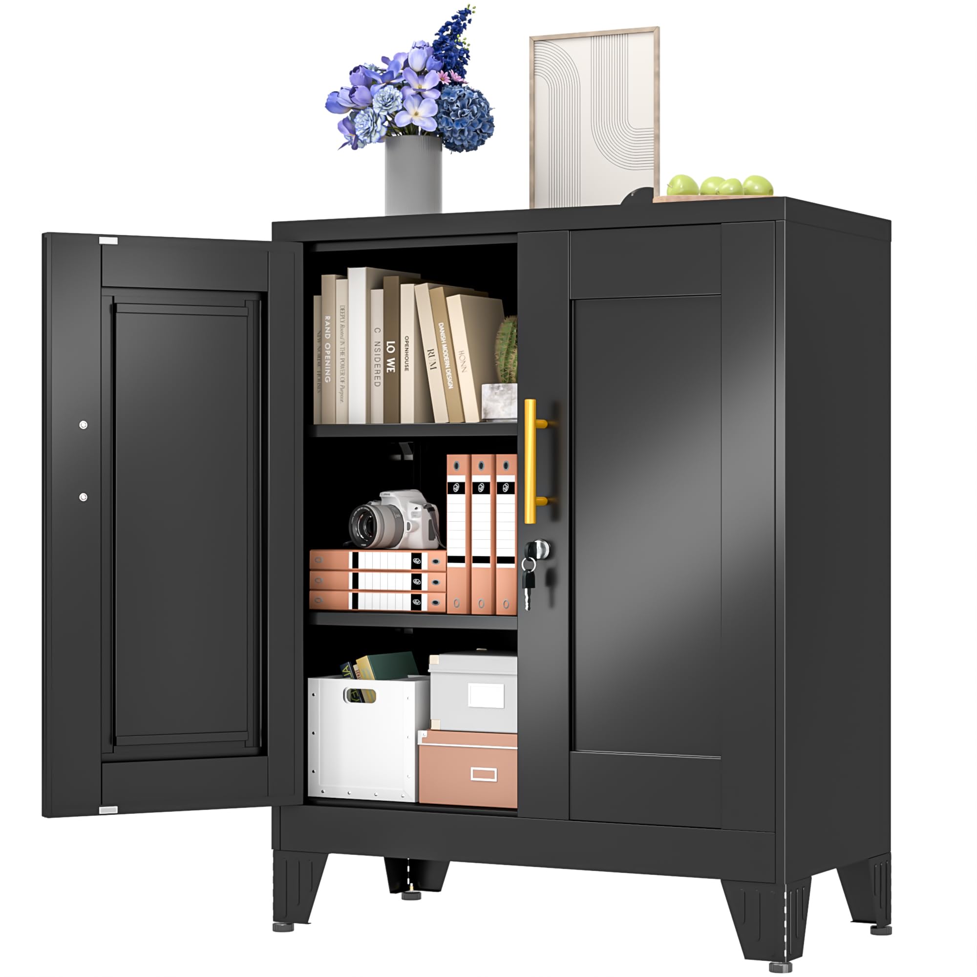 Black Metal Storage Cabinet, 36" Steel Locking Cabinets
