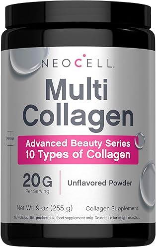 NeoCell Super Multi Collagen Peptides Powder | 9oz | 10 tipos de colágeno | Piel, cabello y uñas | Suplemento de belleza | Polvo sin sabor | Para