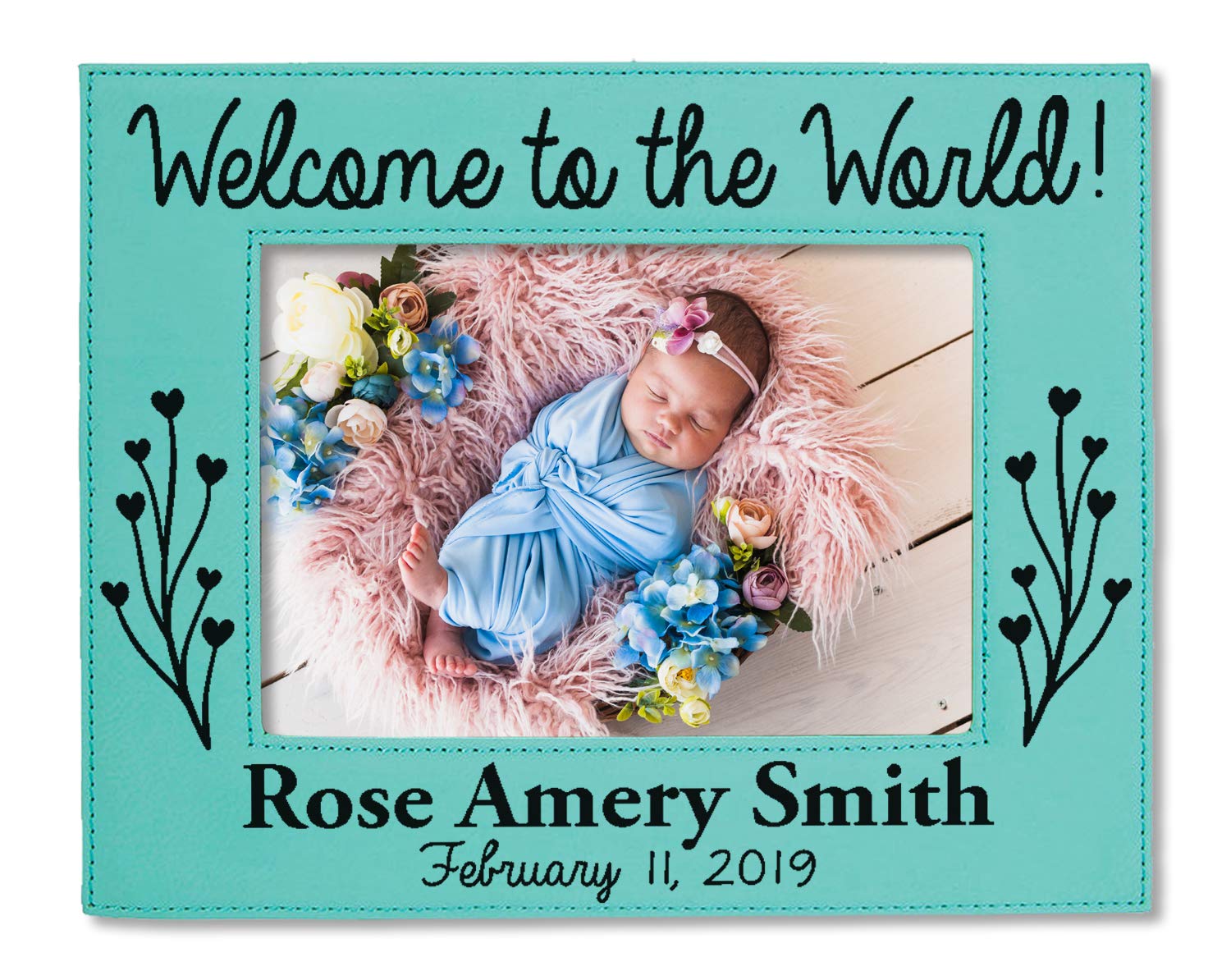 Picture-Frames-by-StockingFactoryWelcome Custom New Baby Photo Frame (Teal) Engraved Nursery Decor Birth Announcement Baby Shower
