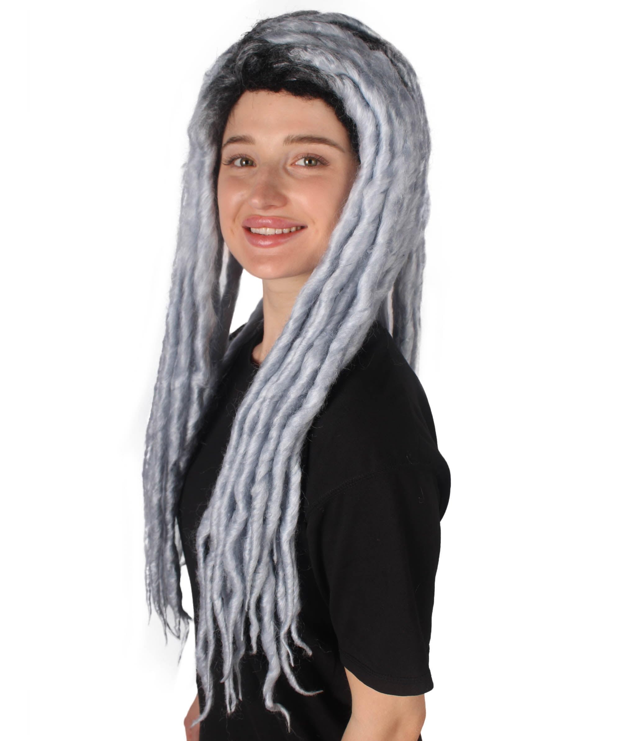 HPO Adult Women Long Dreadlock Wig, Dark Grey Halloween Cosplay, Breathable Capless, Flame-Retardant Wig - Image 2
