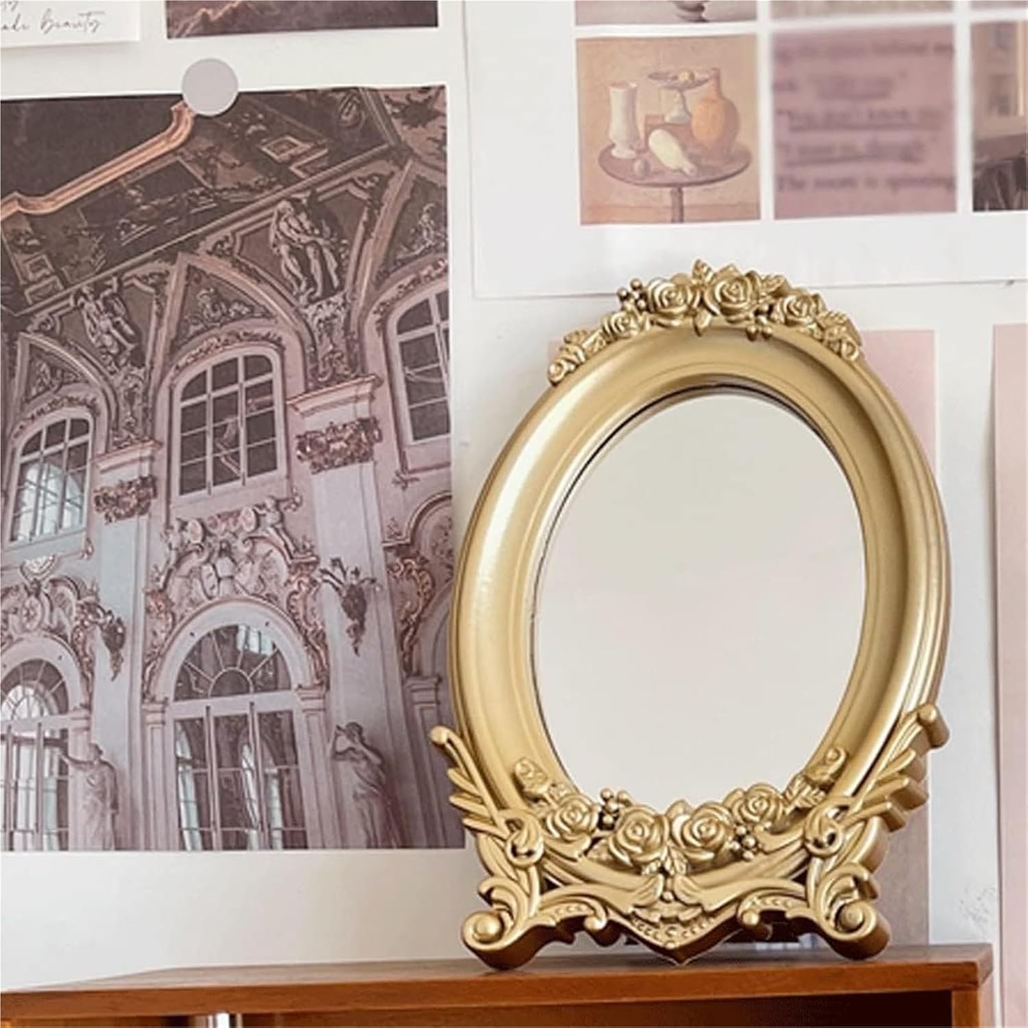 European Retro Makeup Mirrors Golden Desktop Household Princess Dressing