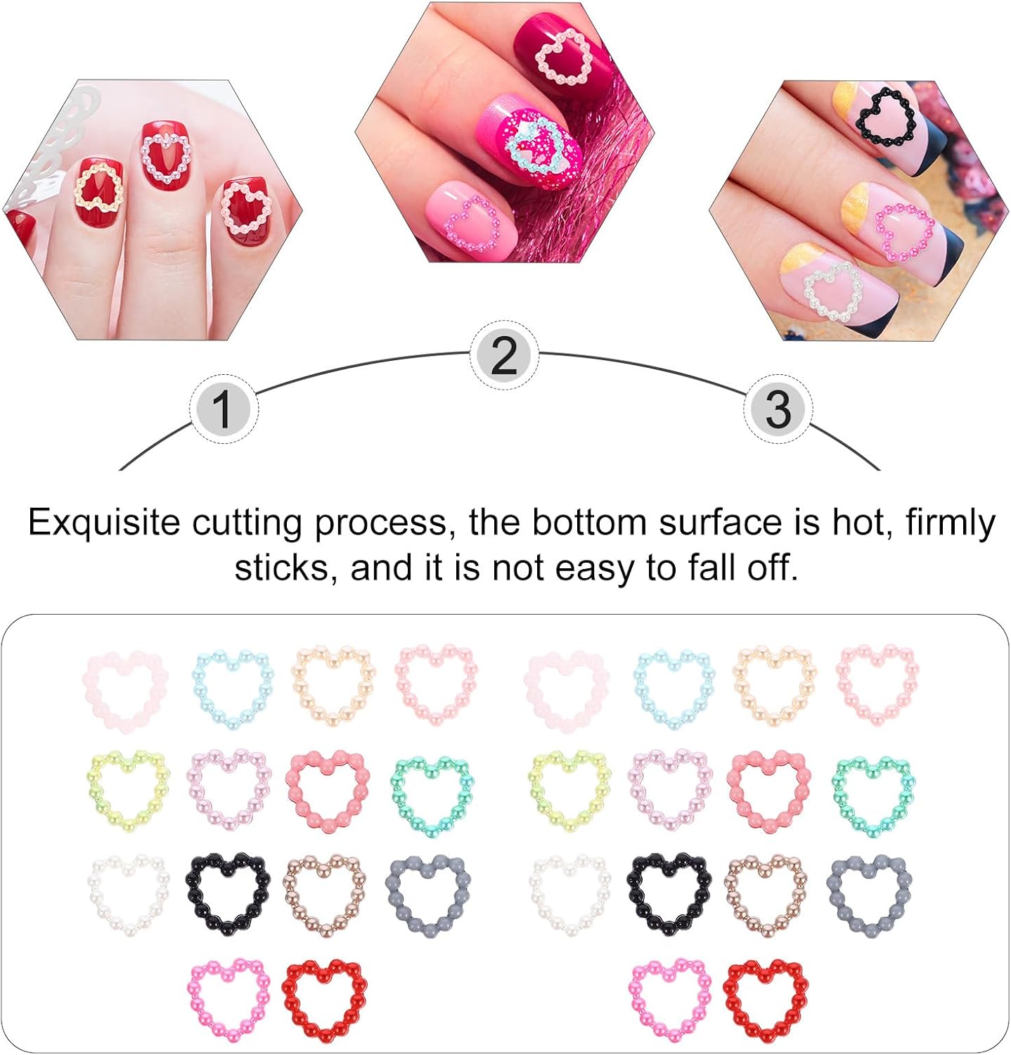 Gradient Heart Pearl Nail Art Studs 1 Bag Manicure Charms DIY Fake Nail Decorations for Valentine’s Day