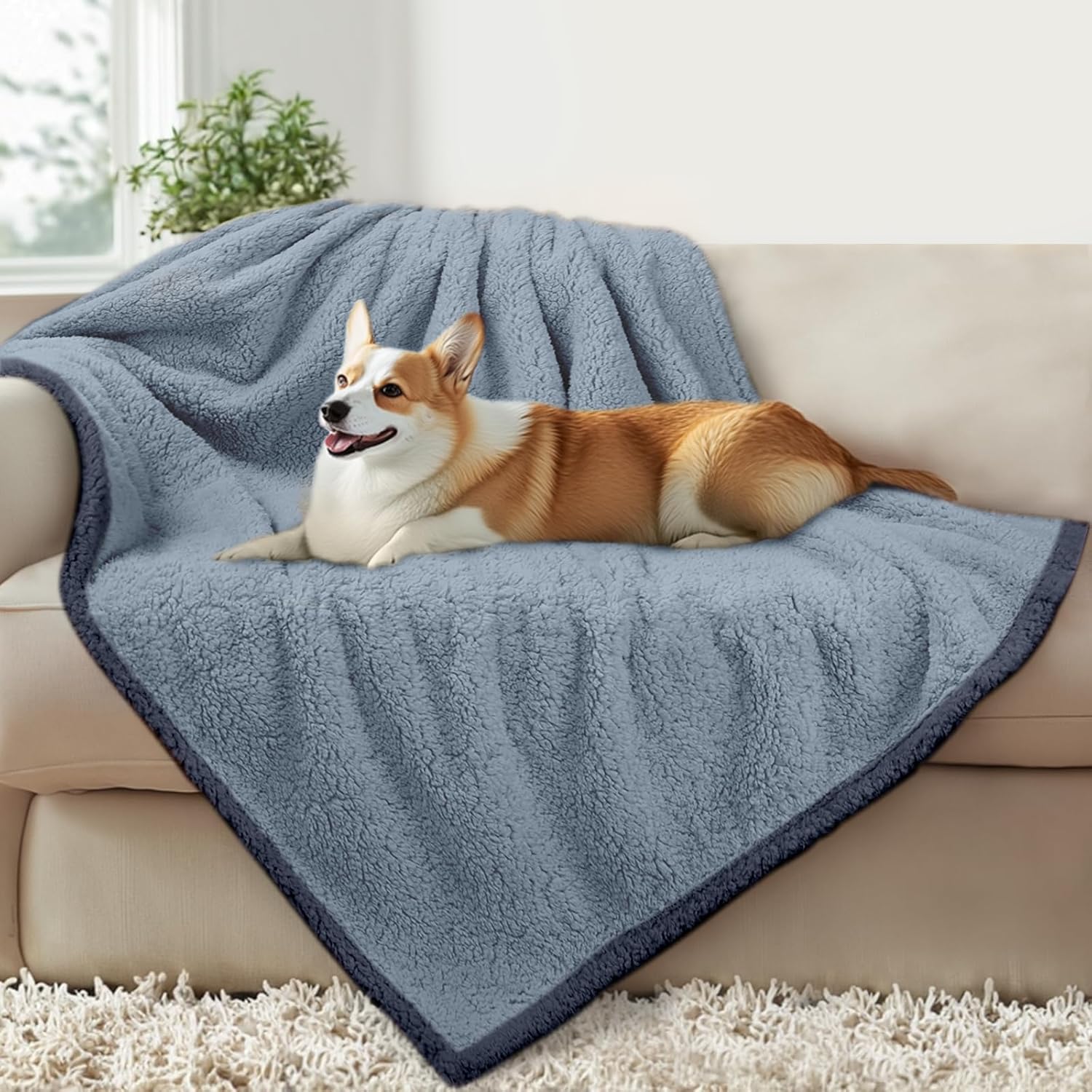 Luciphia Waterproof Pet Blanket for Medium Large Dogs Soft Cat Sherpa Calming Thick Cover Leakproof Cozy Puppy Sofa Bed Car Couch Protector(Blue/Navy,30x20 inches) - Image 7