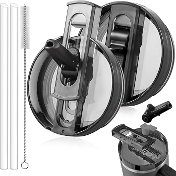 2 Pack Detachable Flip Straw Lid Replacement for 30 oz Stanley Quencher H2.0 & ProTour, Leakproof Spill Proof Lids Straw Cover for Stanley Cup Accessories 30oz, Easy to Clean Black, Black