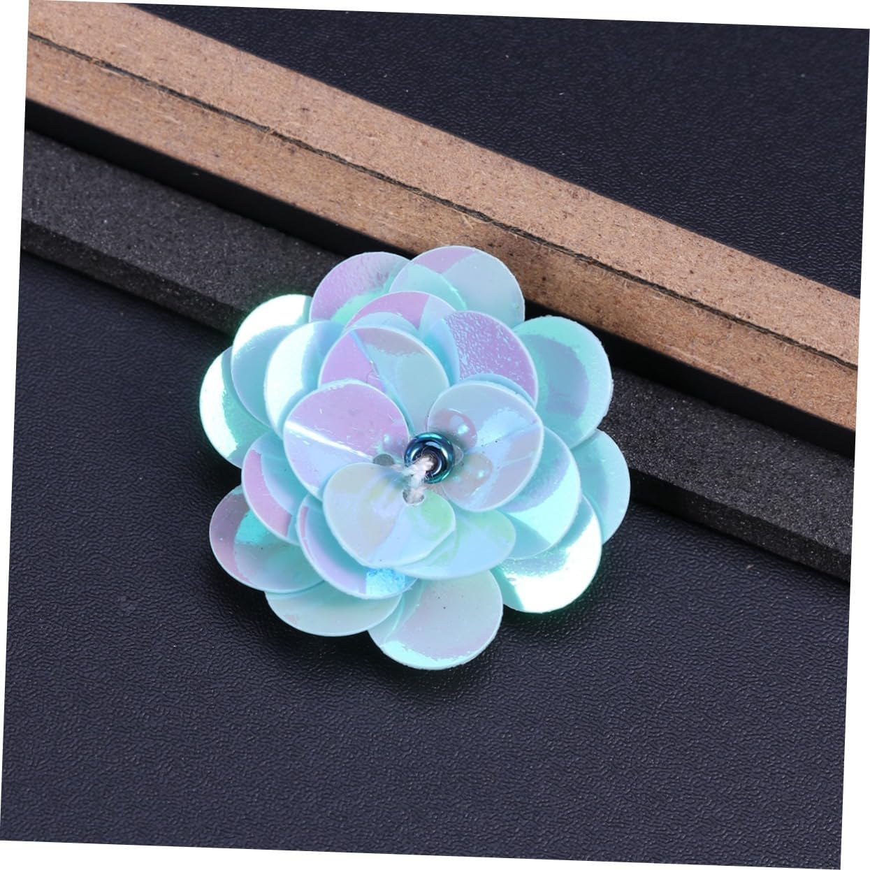 Small Applique Patch Beaded Flower Sequin Embroidered Lace Fabric Accessory for Wedding Dress Hair Accessories Crafts Sky- Floral Embellishment