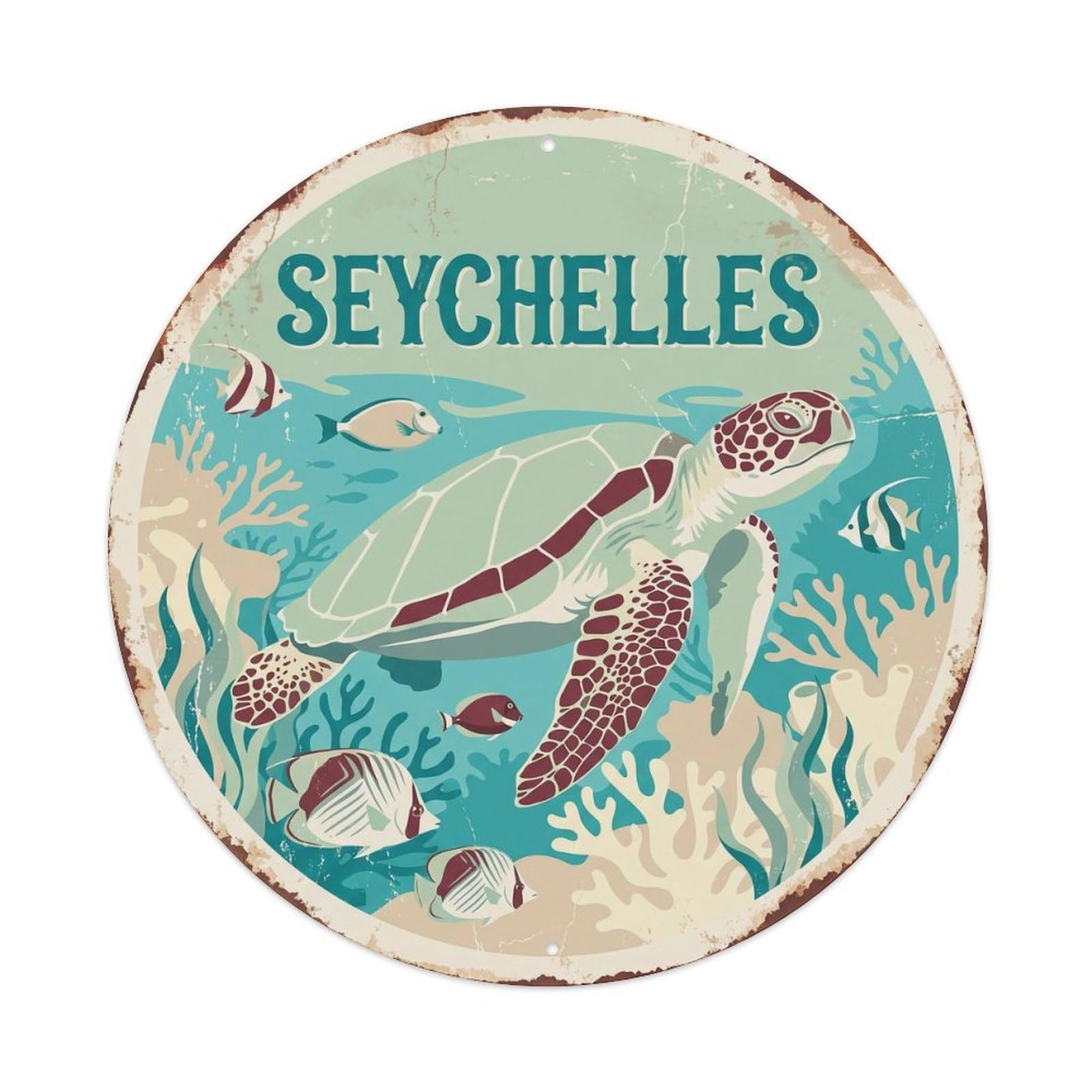 Seychelles Sea Turtle Coral Reef Metal Tin Sign