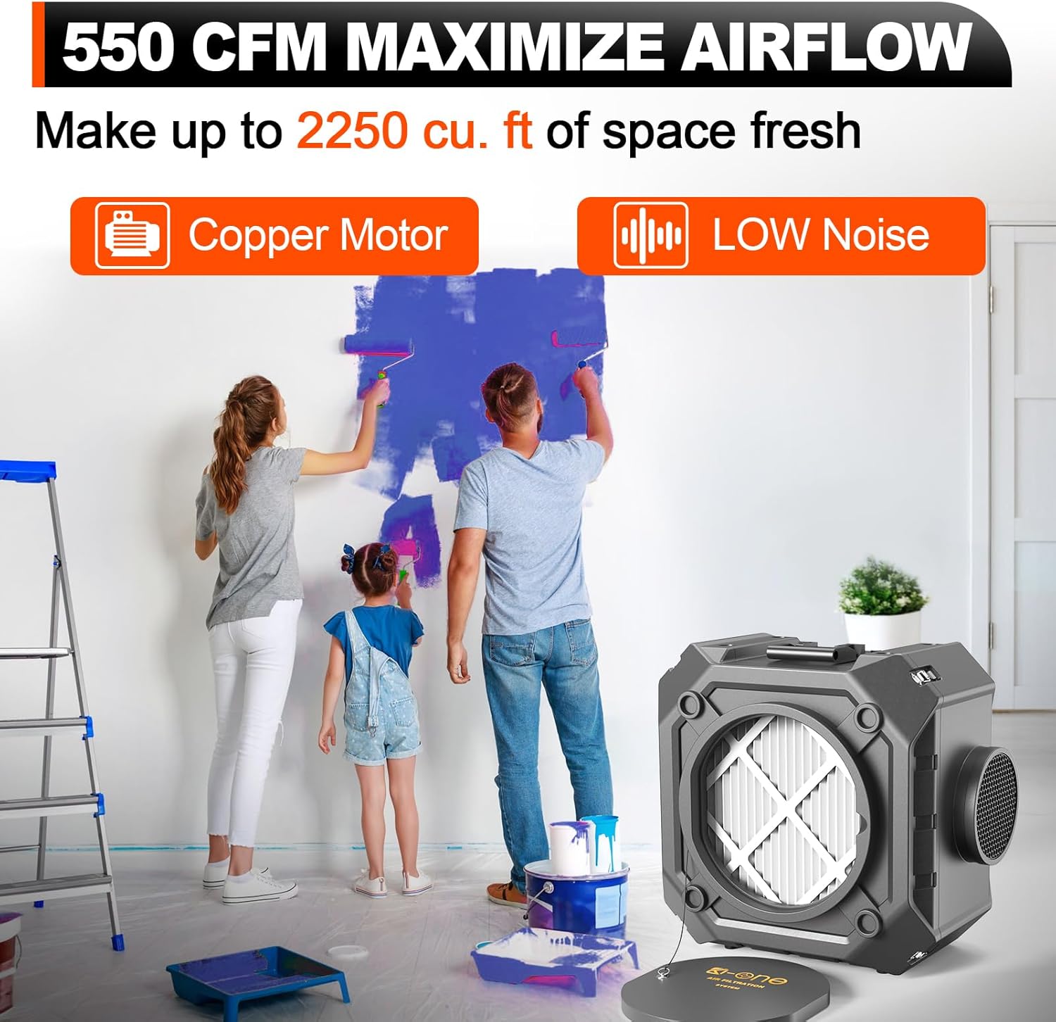 Air Scrubber,Air Purifier with 3 Stage Filtration, Stackable Negative Air Machine for Industrial and Commercial Use, Heavy Duty Air Cleaner with HEPA/Activated Carbon Filter