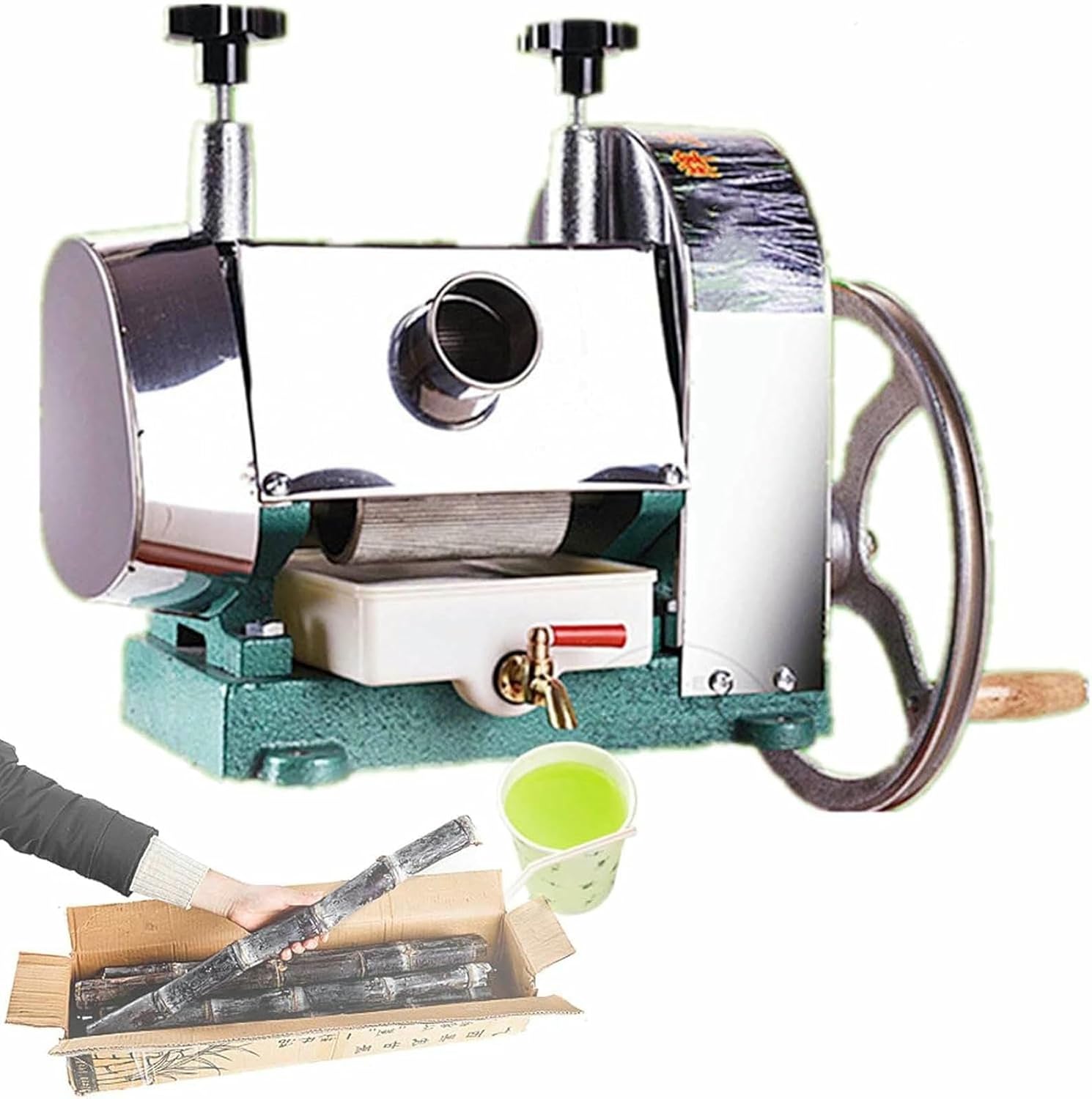 Steel Sugarcane Juicer Machine Manual Juicer Press for Sugar Cane Commercial Sugar Cane Juicer Squeezer with Thickened Handwheel,for Hotels, Fruit shops, Cold drink shops~/